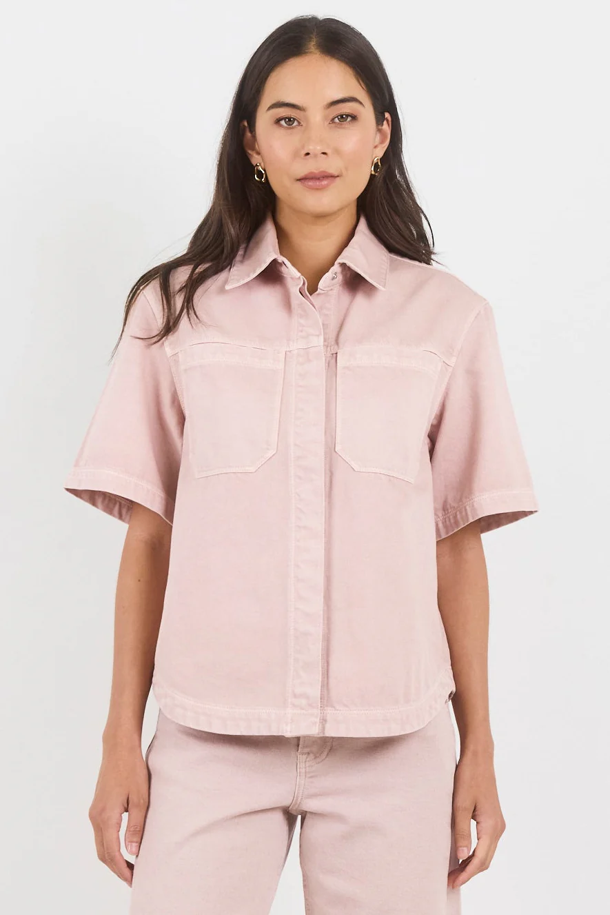 Crucial Pale Pink Denim Short Sleeve Shacket - Image 3