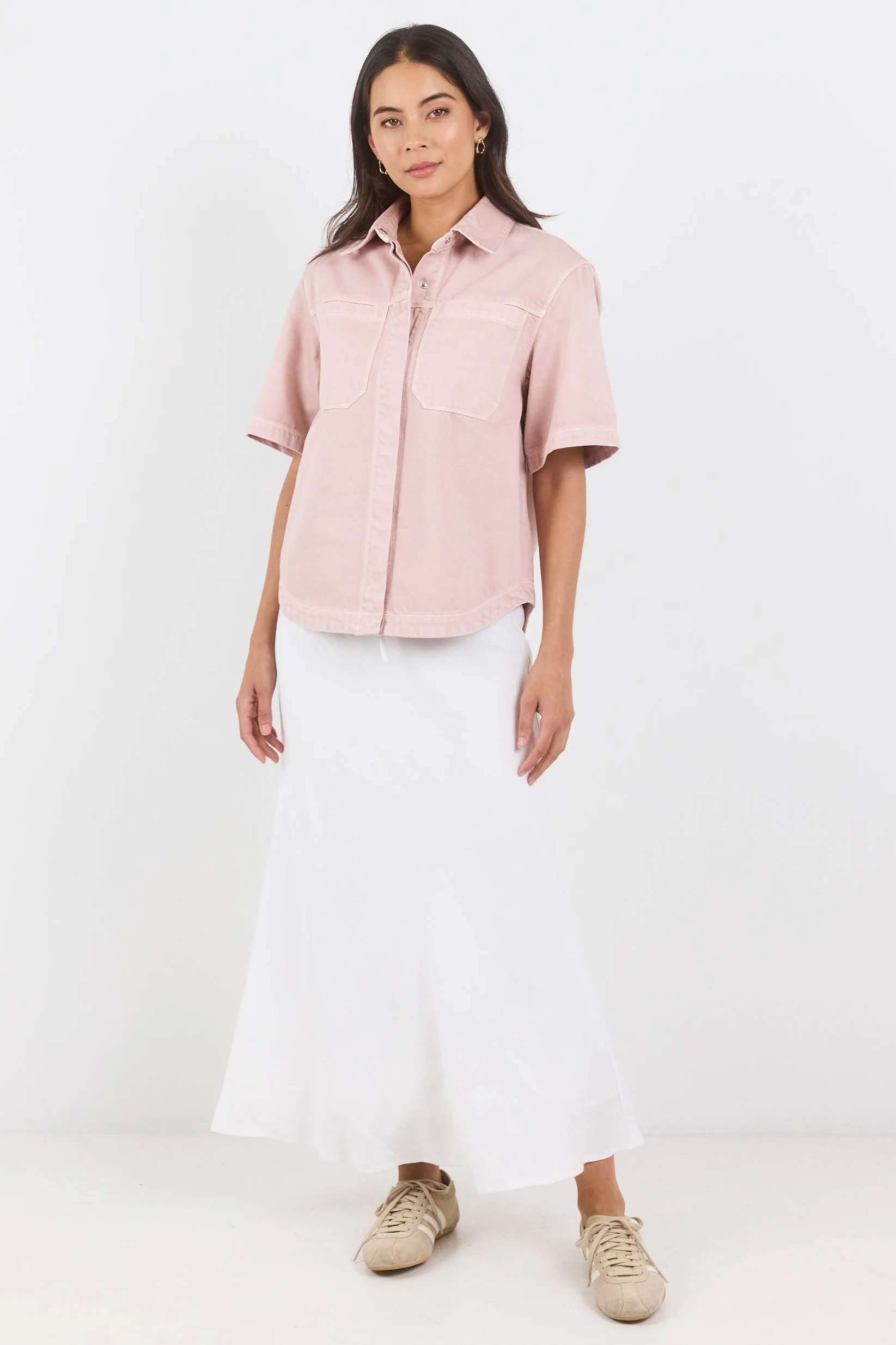 Crucial Pale Pink Denim Short Sleeve Shacket - Image 4