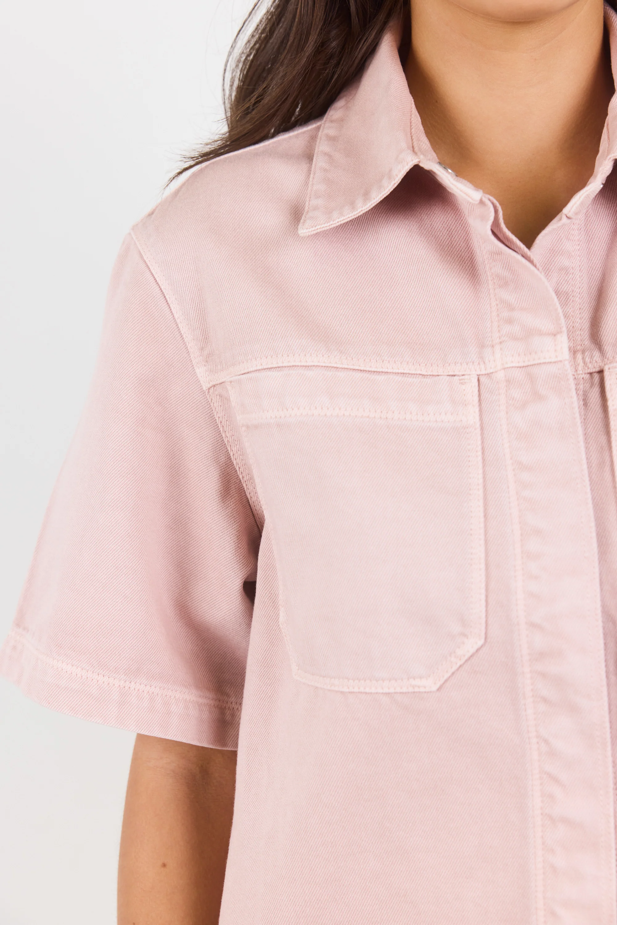 Crucial Pale Pink Denim Short Sleeve Shacket - Image 5