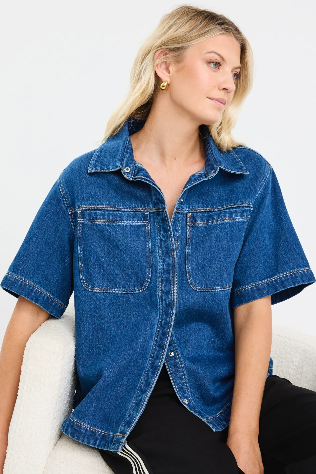 Crucial Storm Blue Denim Short Sleeve Shacket - Image 2