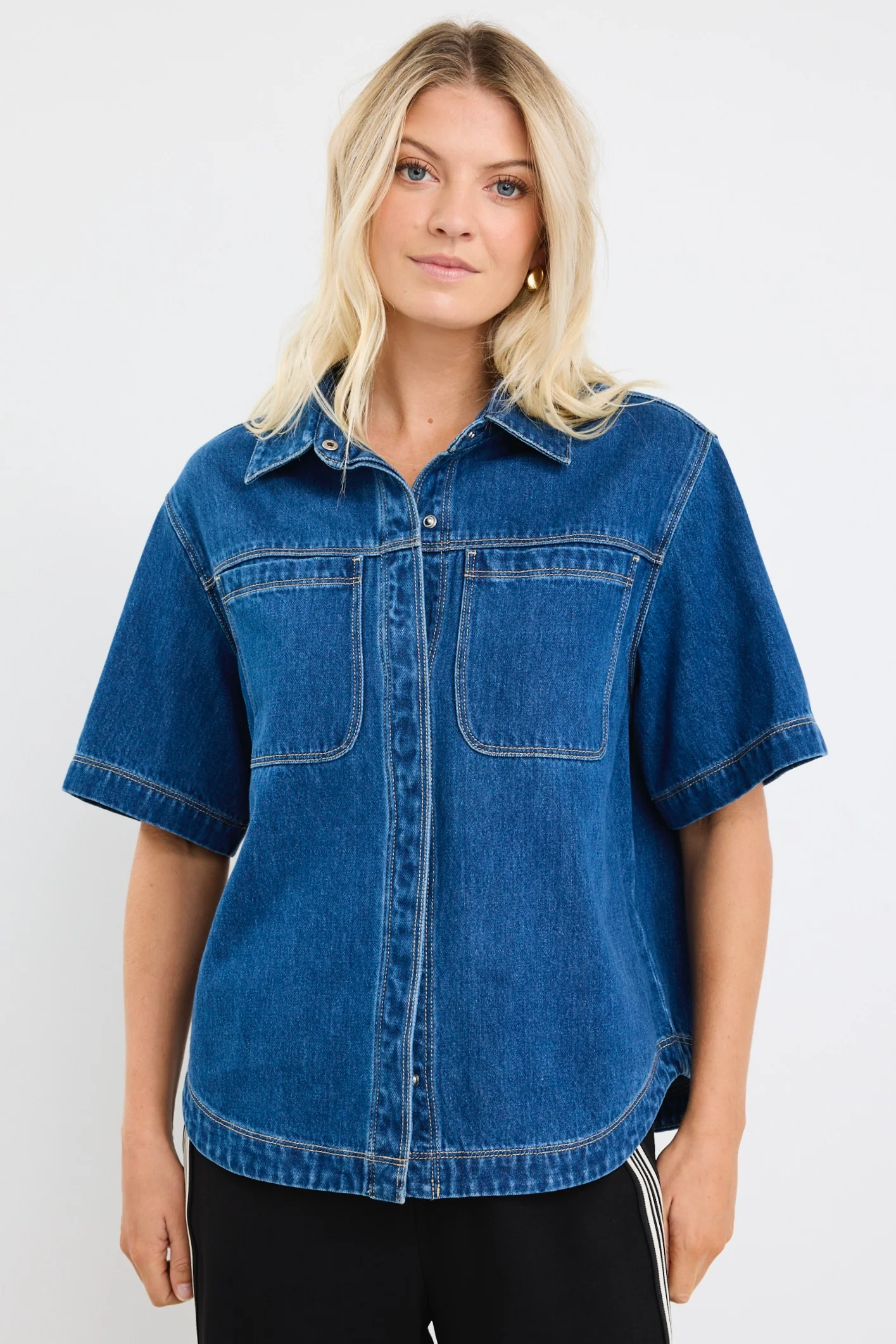 Crucial Storm Blue Denim Short Sleeve Shacket - Image 5