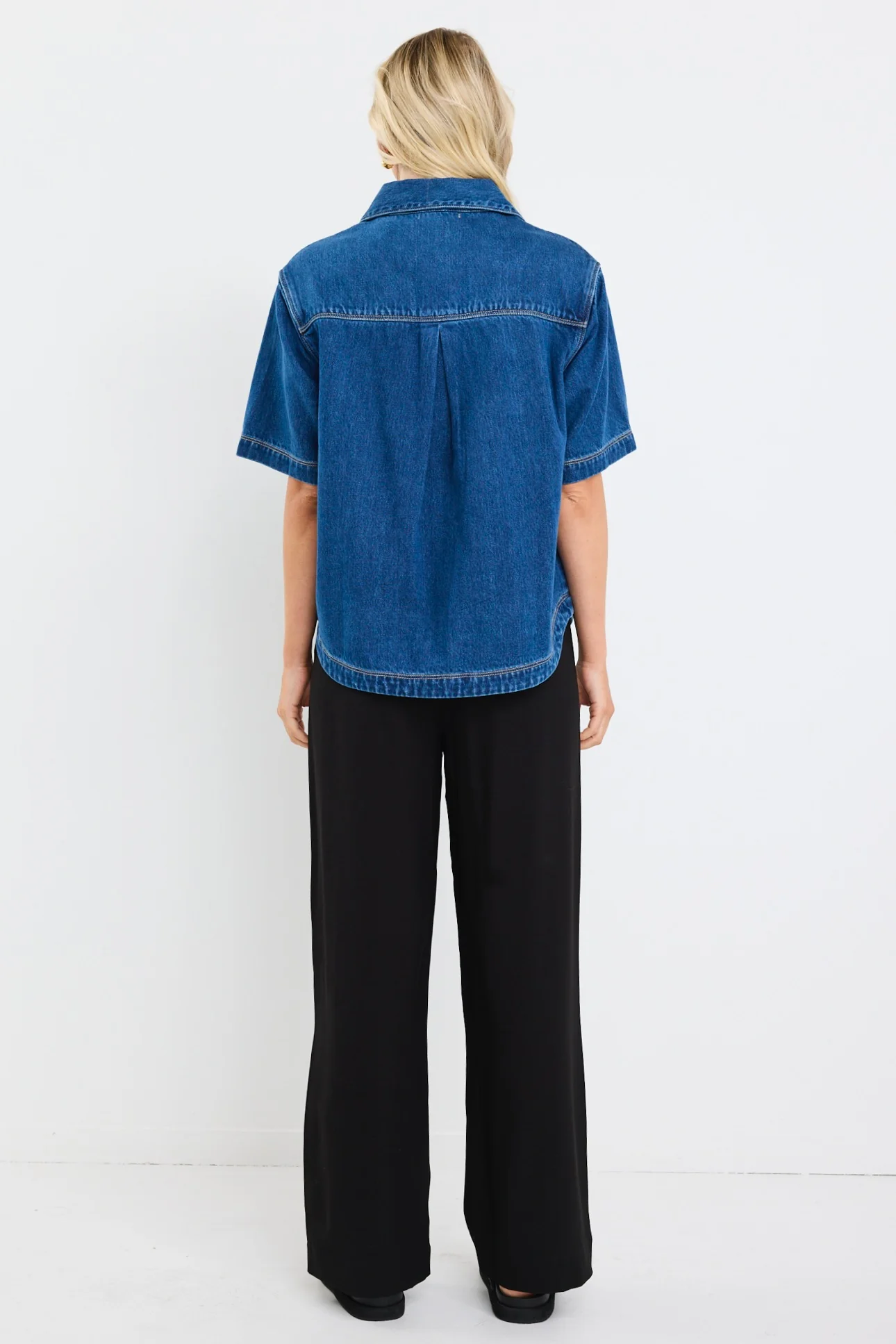 Crucial Storm Blue Denim Short Sleeve Shacket - Image 6