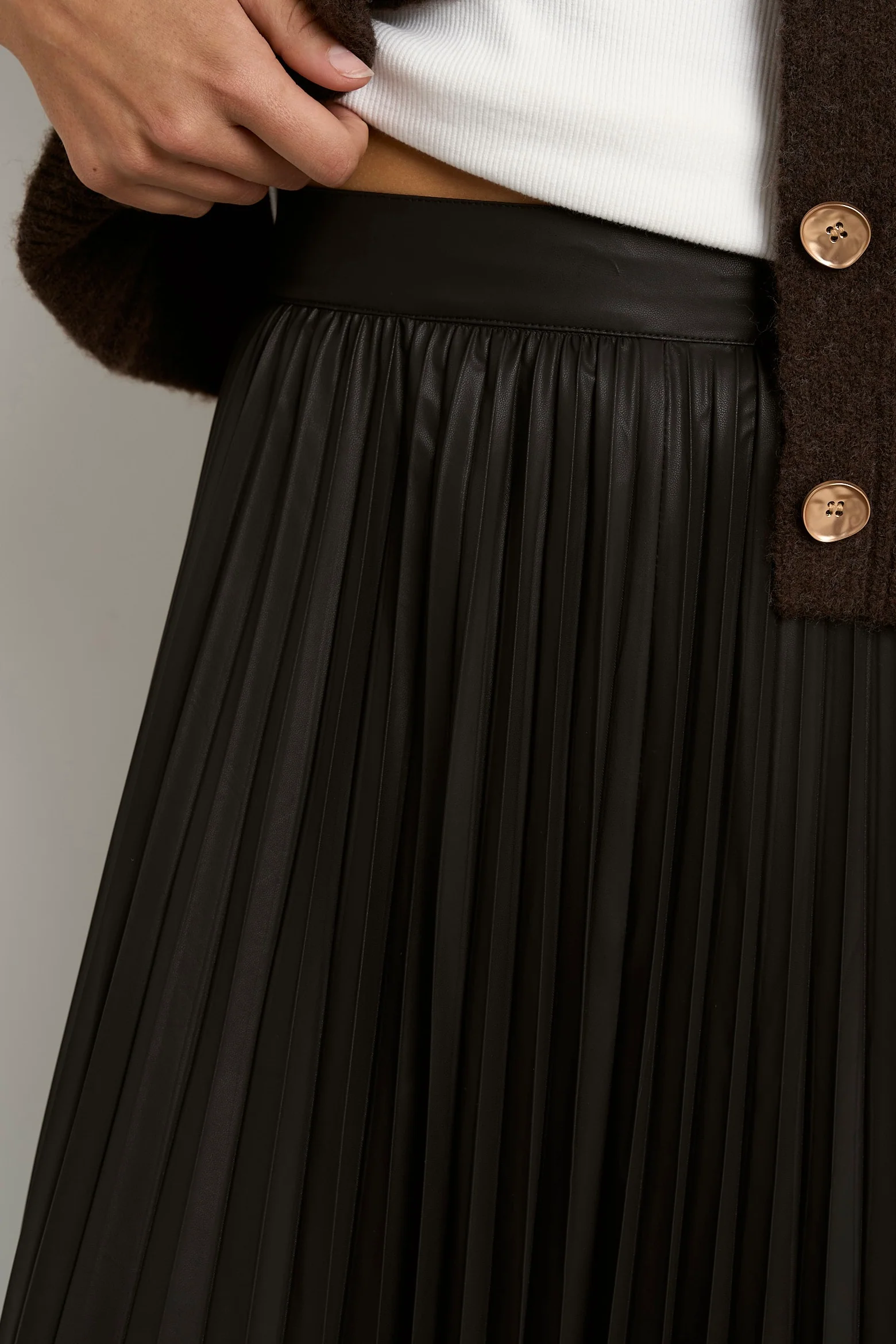 Crystalised Black PU Pleated Midi Skirt - Image 2