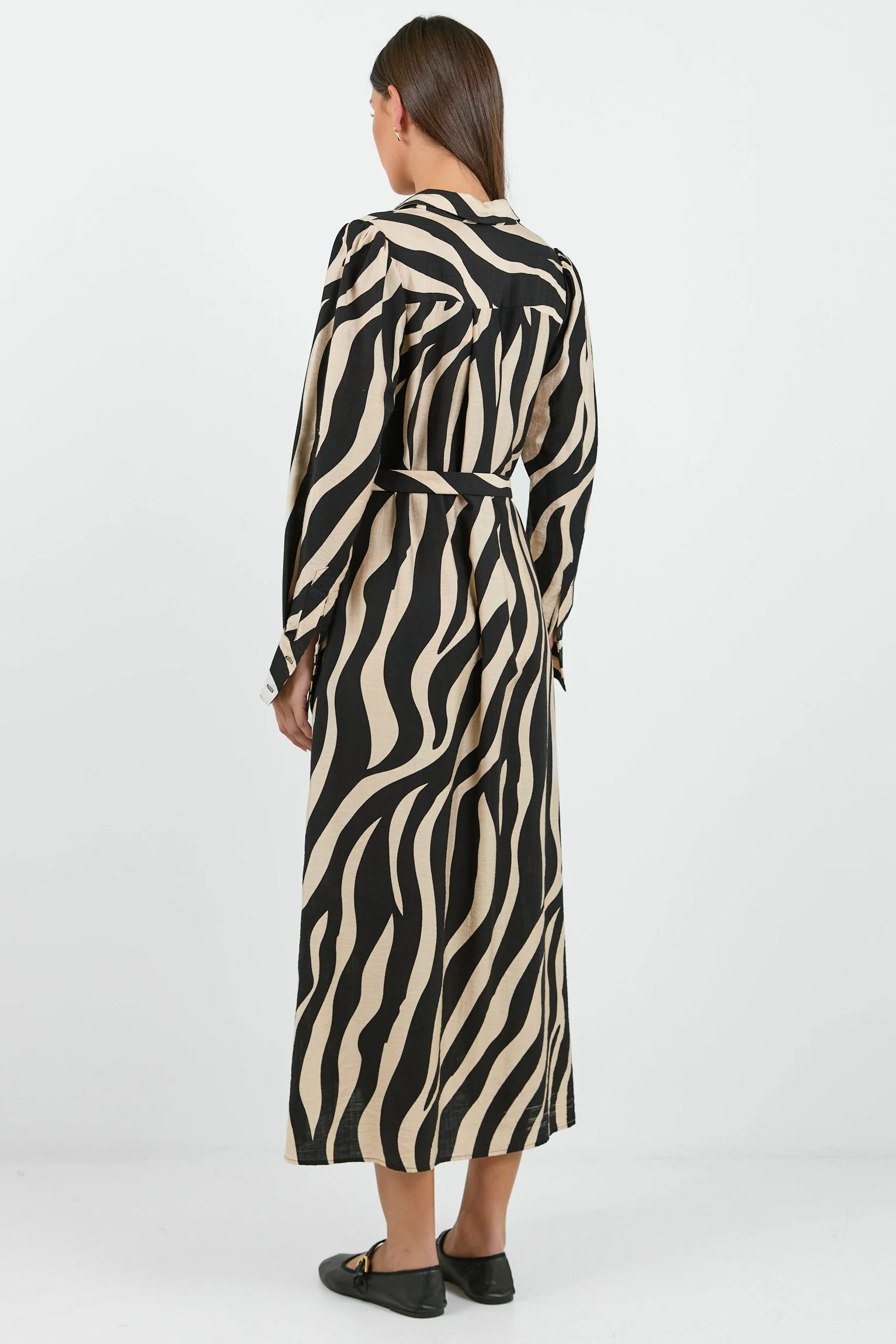 Cyprus Black and Cream Safari LS Shirt Midi Dress - Image 5