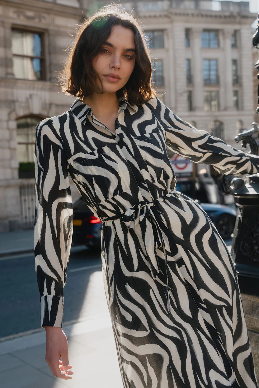 Cyprus Black Zebra LS Shirt Midi Dress - Image 3