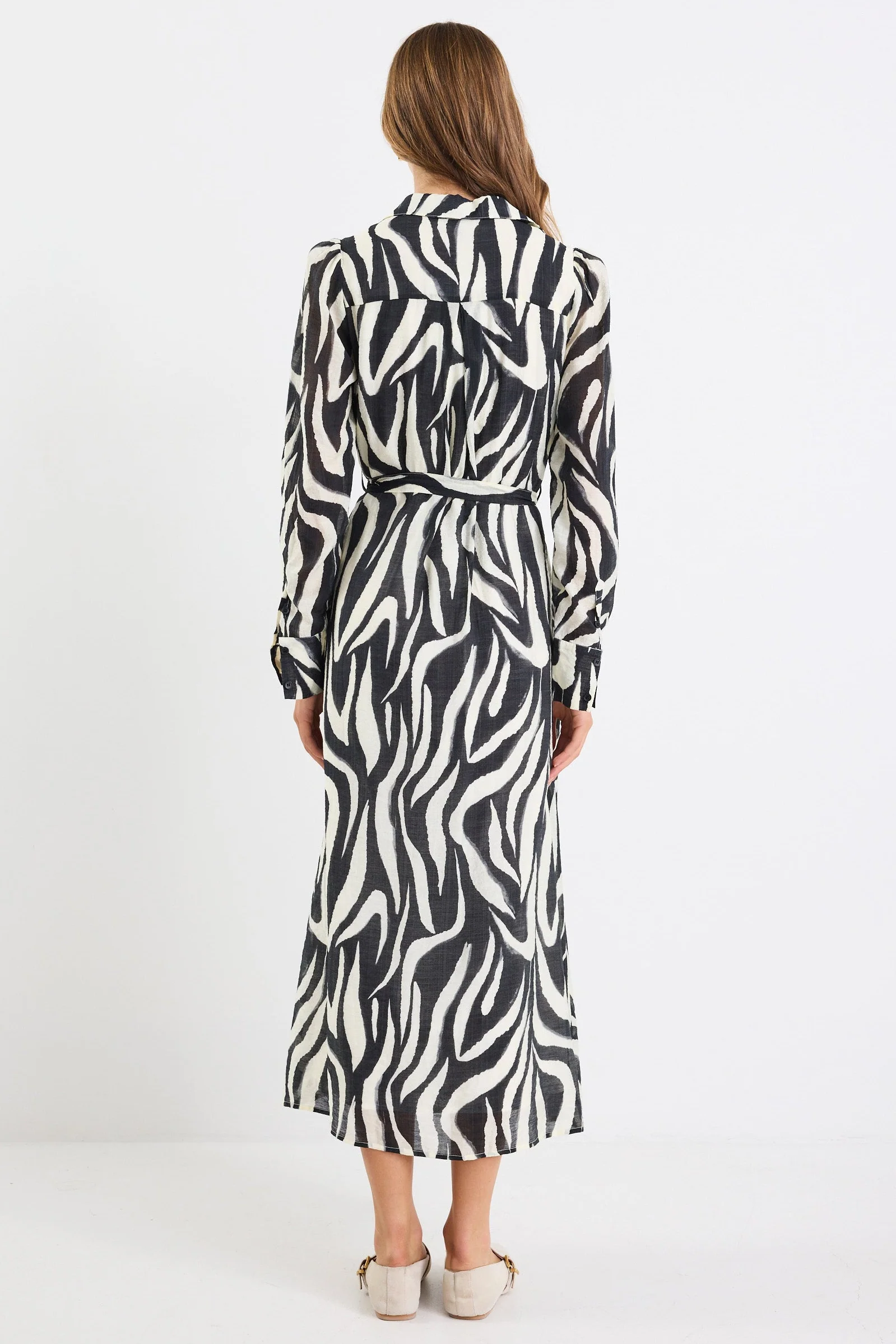 Cyprus Black Zebra LS Shirt Midi Dress - Image 8