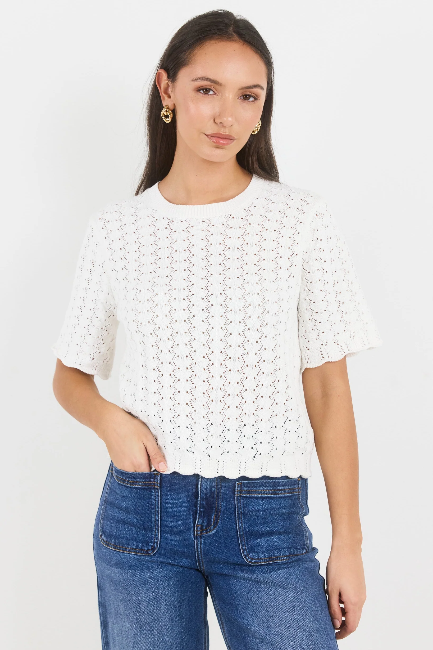 Dainty Ivory Lace Knit Tee - Image 2