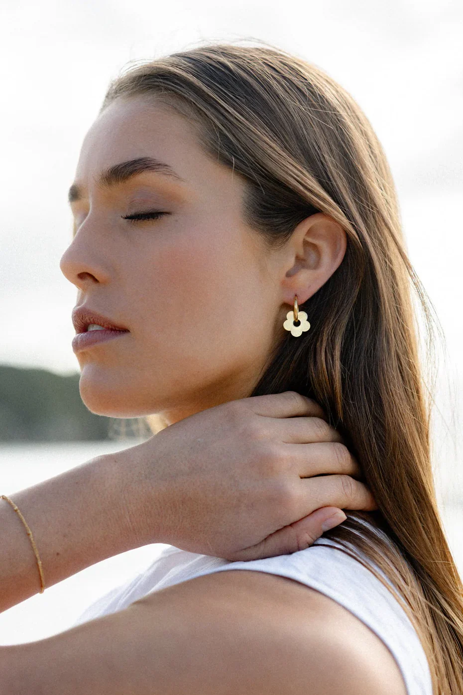 Daisy Charm Gold Plated Hoop Earring - Image 2