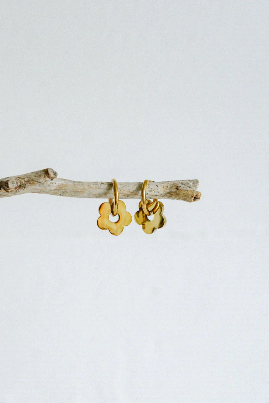 Daisy Charm Gold Plated Hoop Earring - Image 3