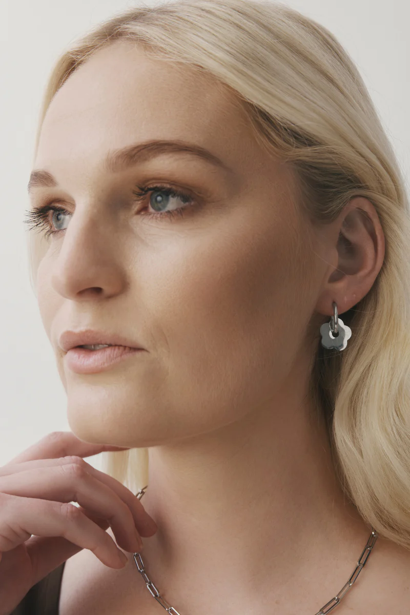 Daisy Charm Silver Plated Hoop Earring - Image 2