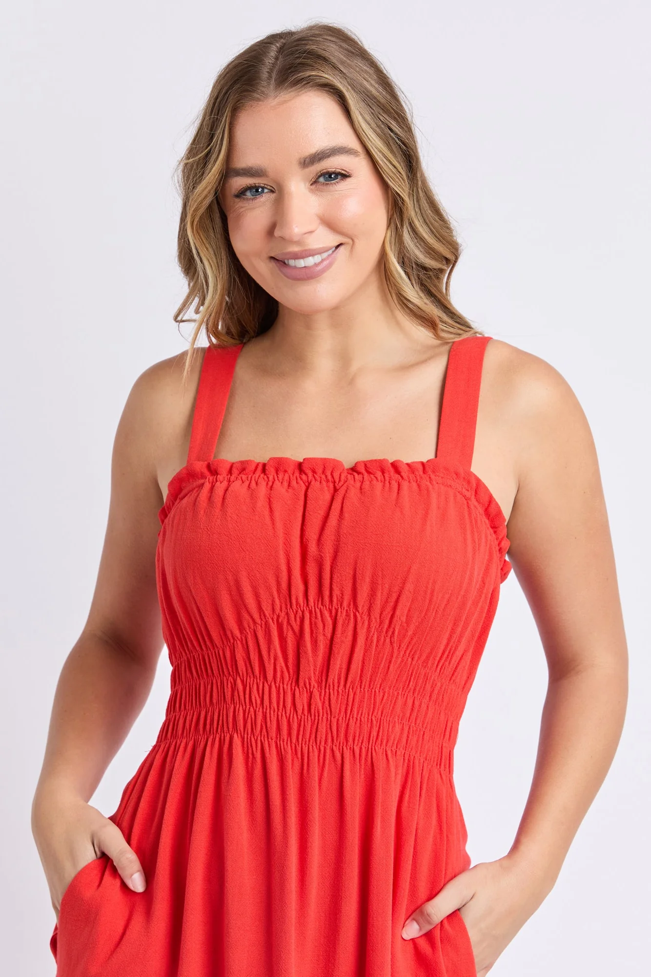 Dandelion Tangelo Strappy Linen Bled Midi Dress - Image 2