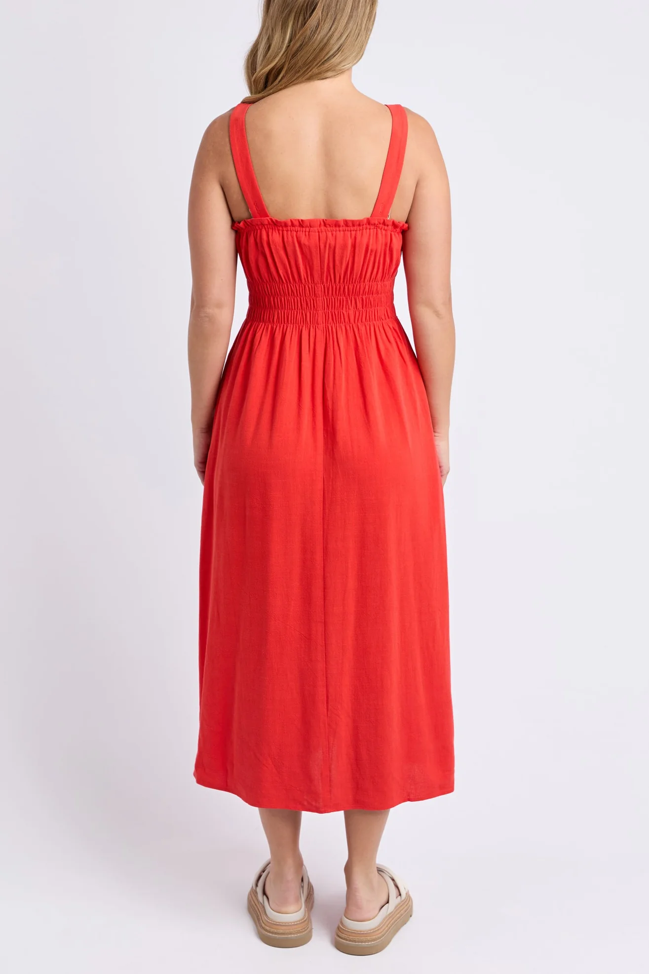 Dandelion Tangelo Strappy Linen Bled Midi Dress - Image 3