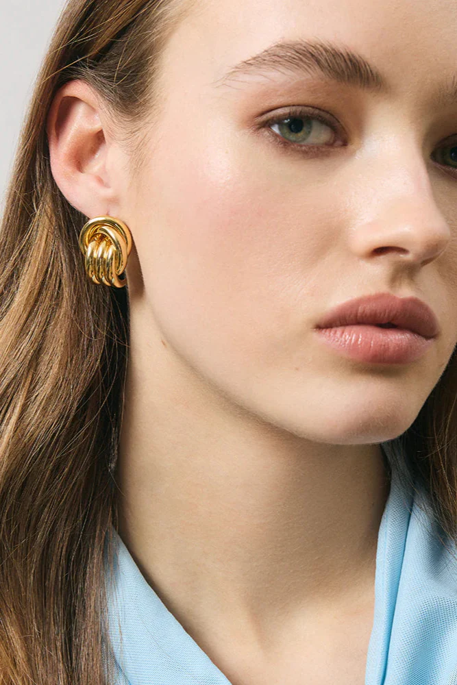 Dani Triple Linked Gold Stud Earrings - Image 2