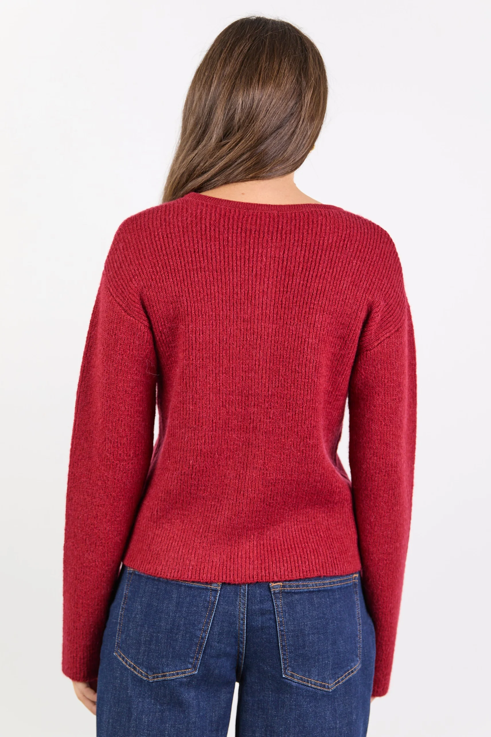 Daydream Red Crewneck Rib Fluffy Cardigan - Image 6