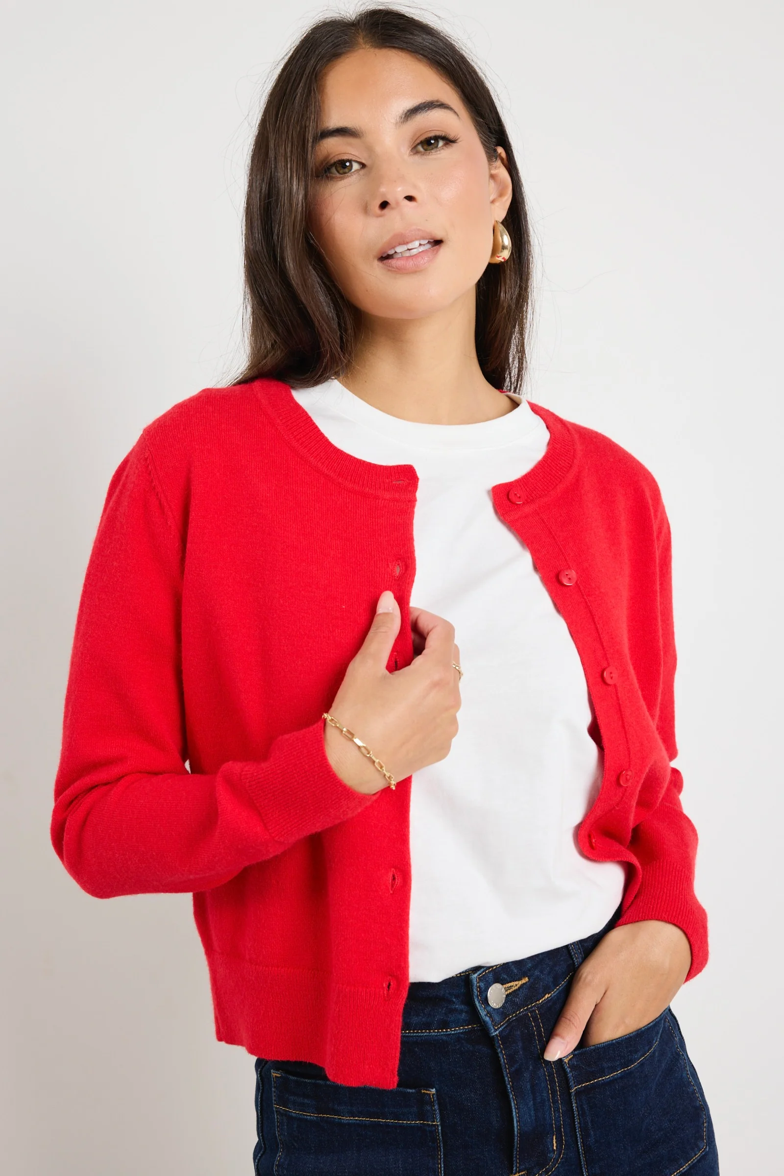 Dedication Red Cashmere Blend Crewneck Cardigan - Image 4