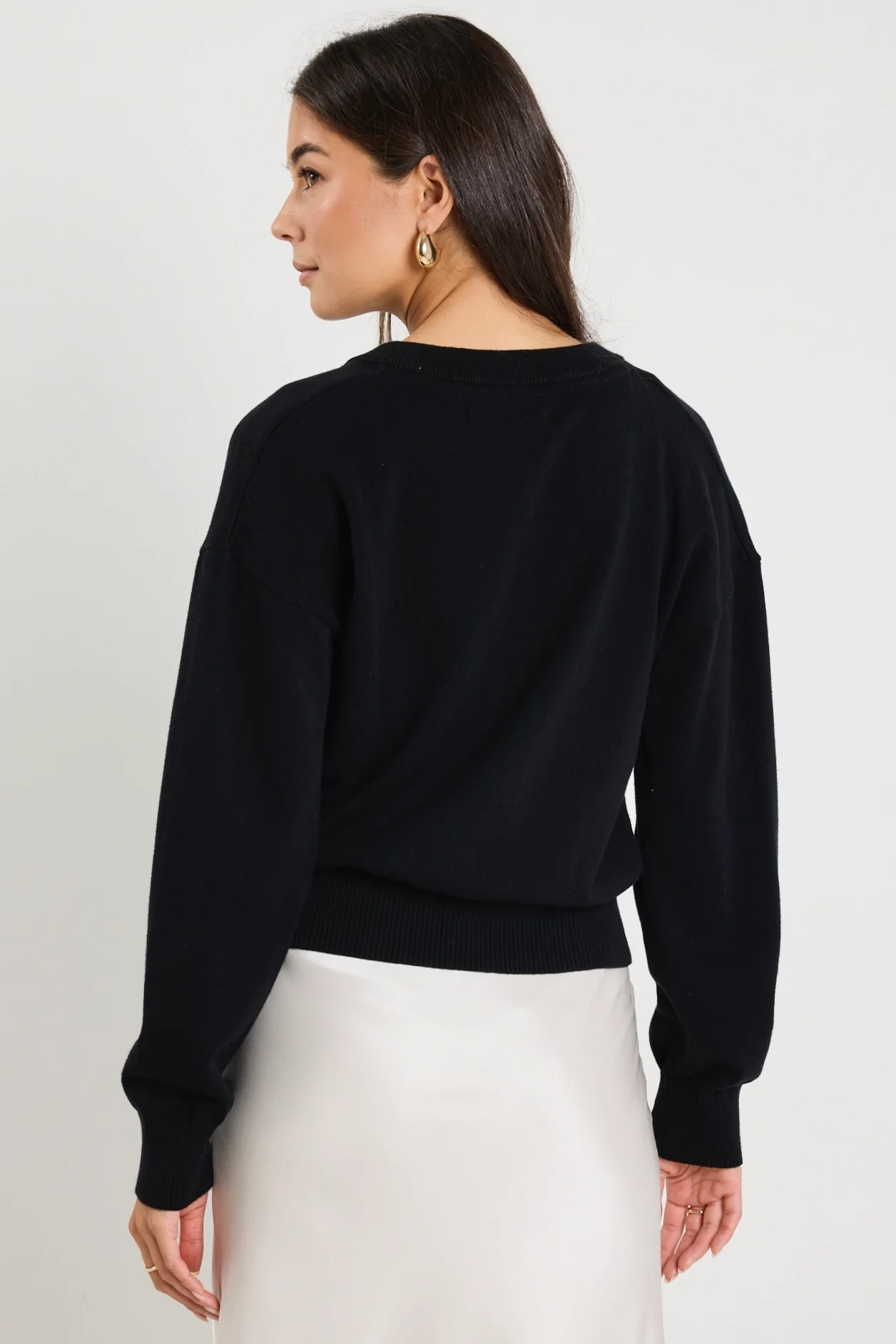 Delight Black Cotton Fine Knit Crew Cardigan - Image 7