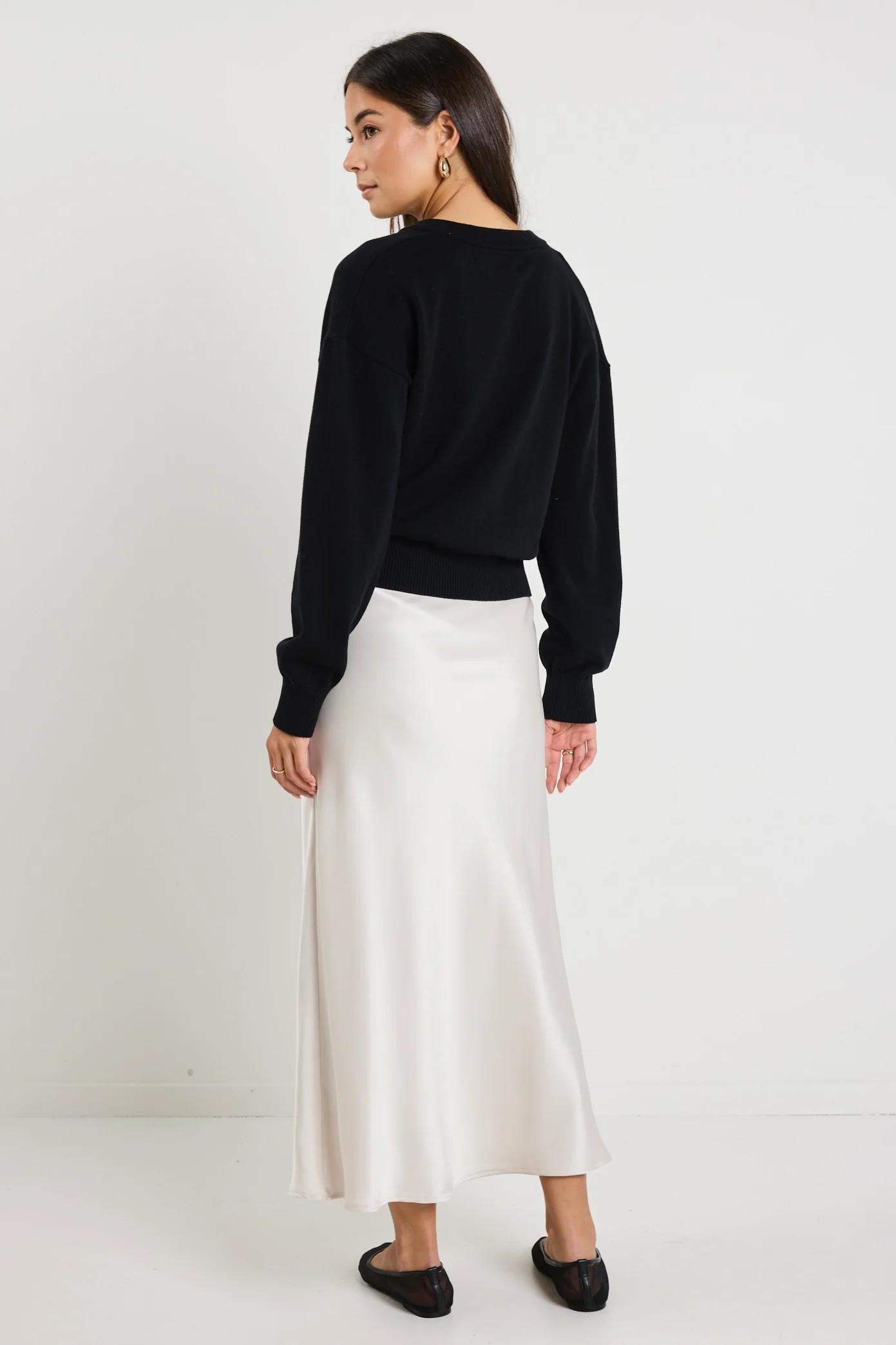 Delight Black Cotton Fine Knit Crew Cardigan - Image 8