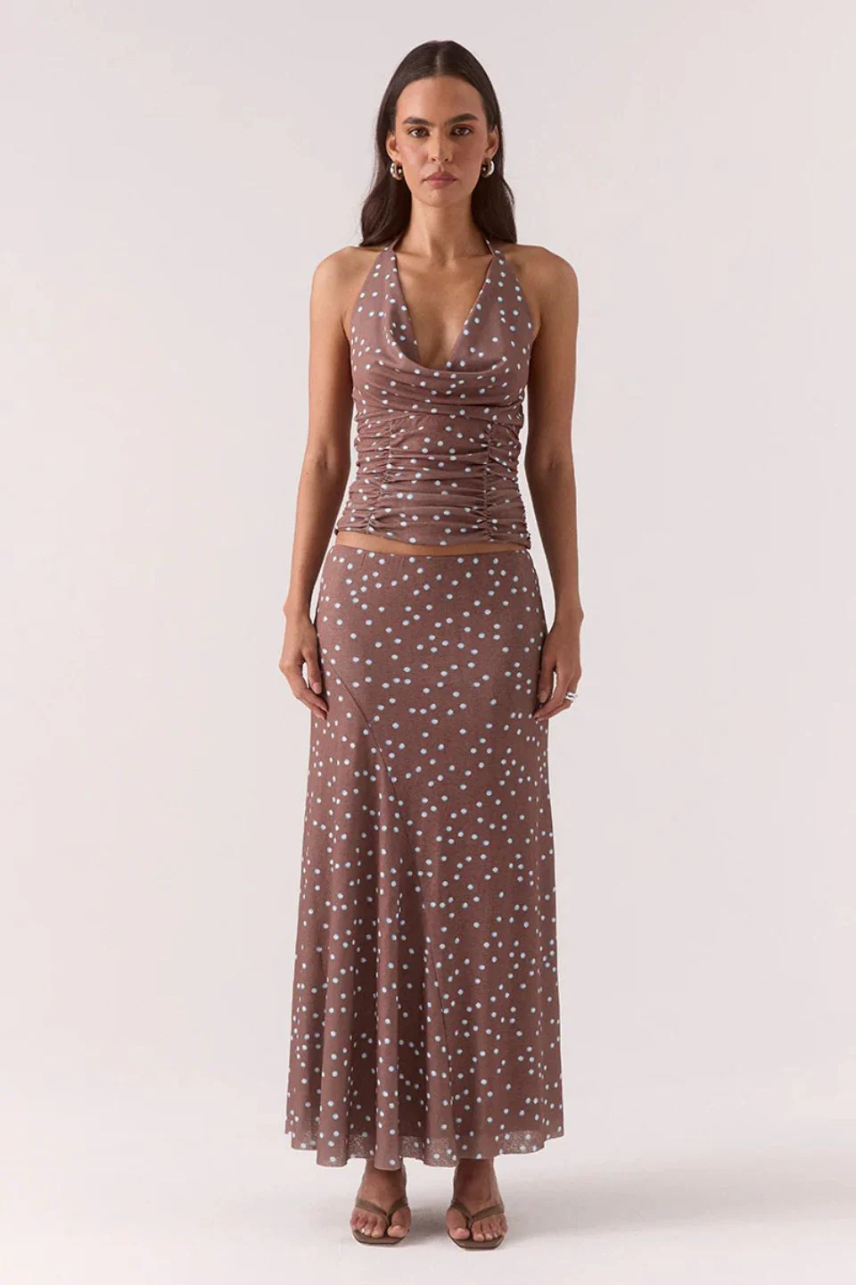 Delilah Mocha Polka Dot Maxi Skirt