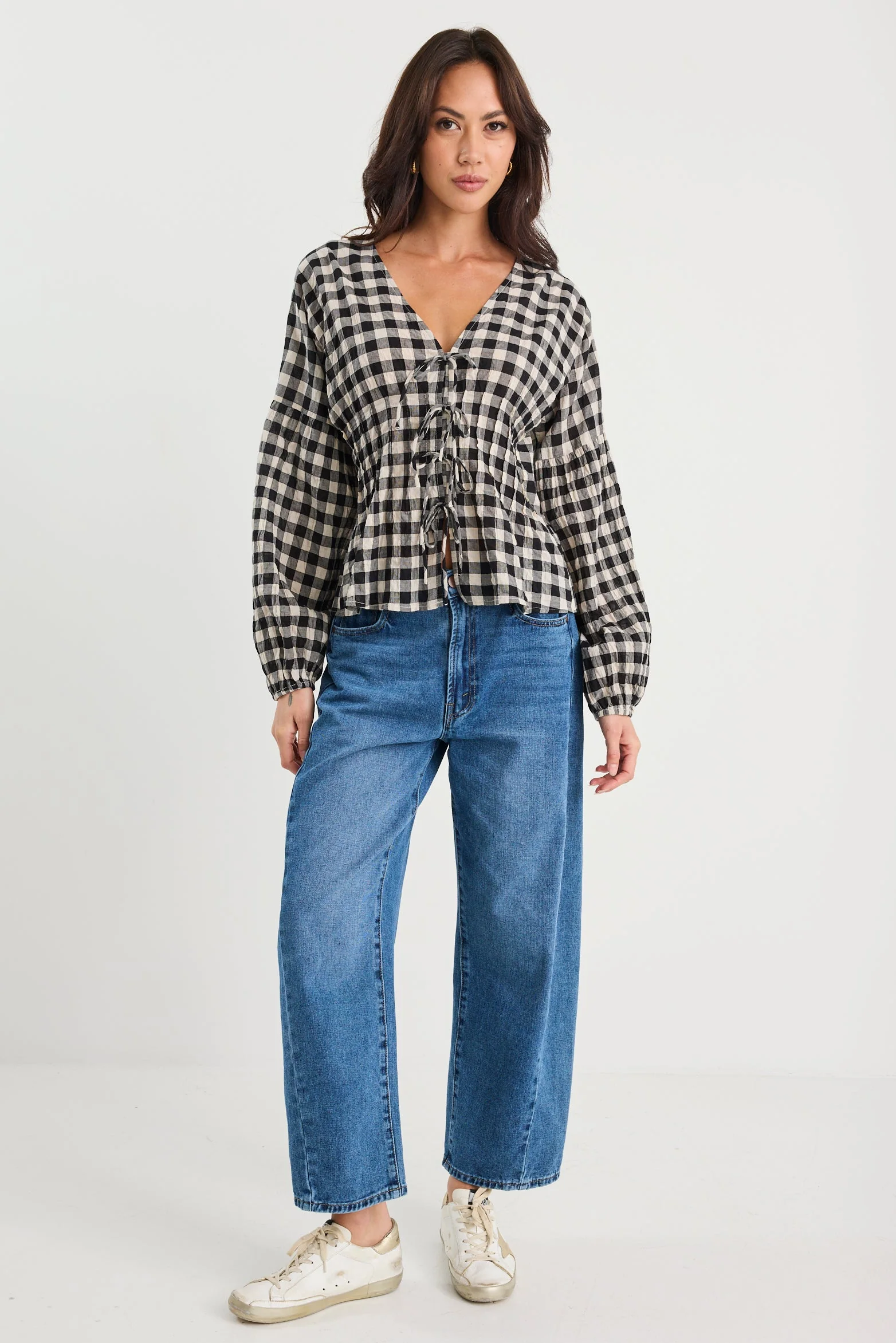 Discovery Black Gingham LS Tie Front Top - Image 2