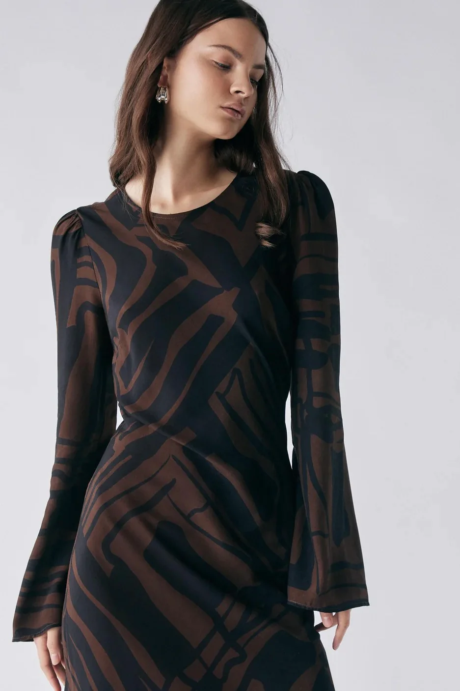 District Chocolate Print LS Maxi Dress - Image 2