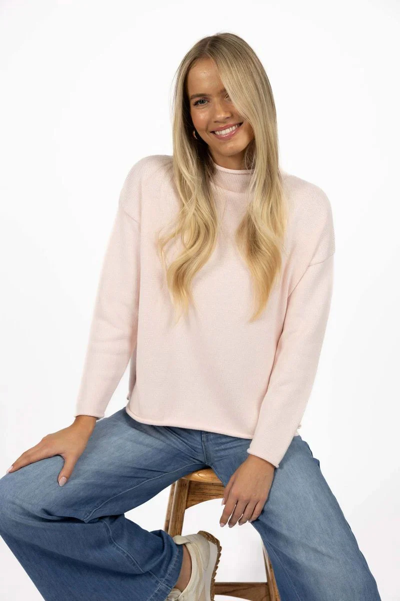 Divine Pink Roll Neck Cotton Jumper - Image 2