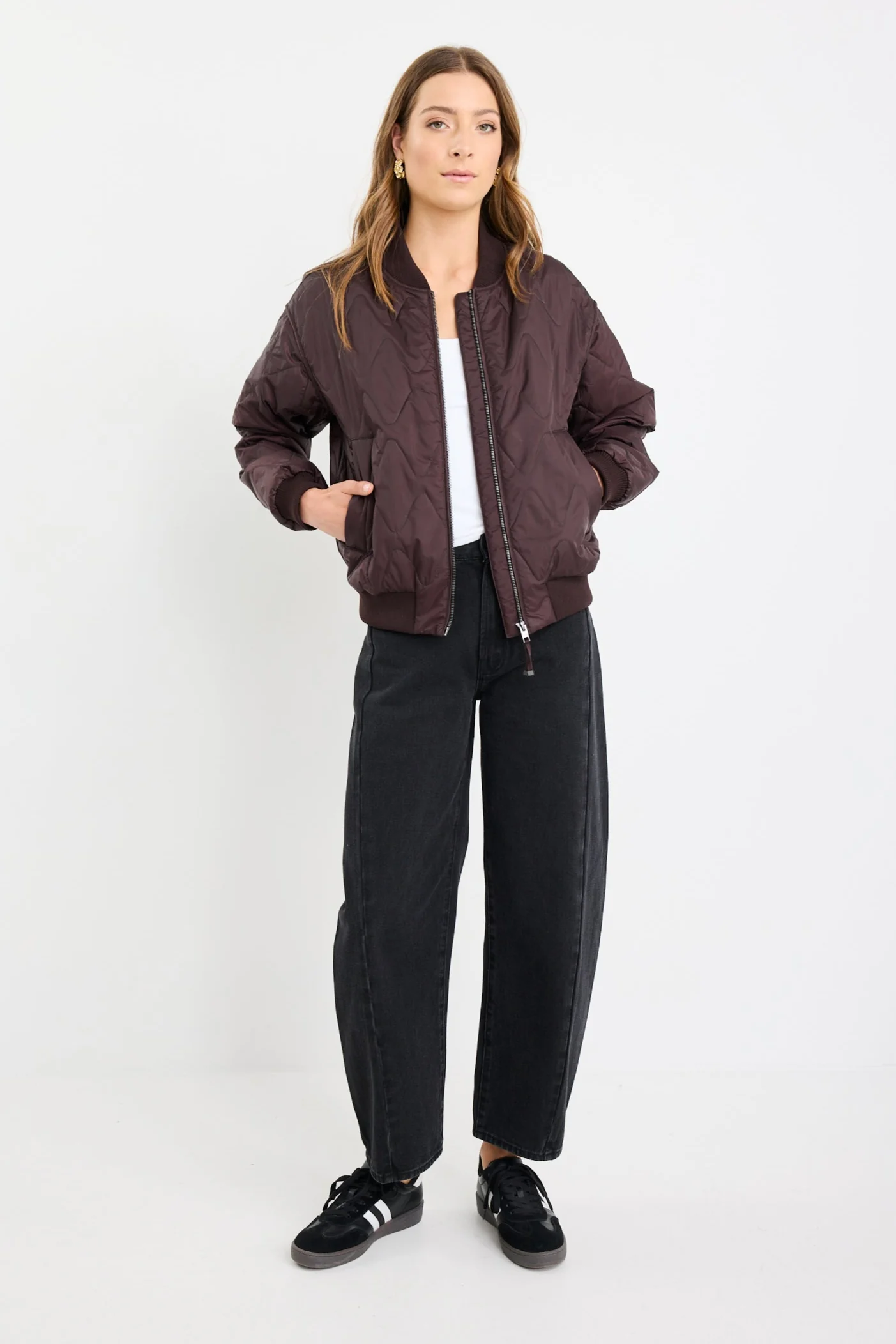Division Chocolate Zip Front Puffer Bomber Jacket - Image 2