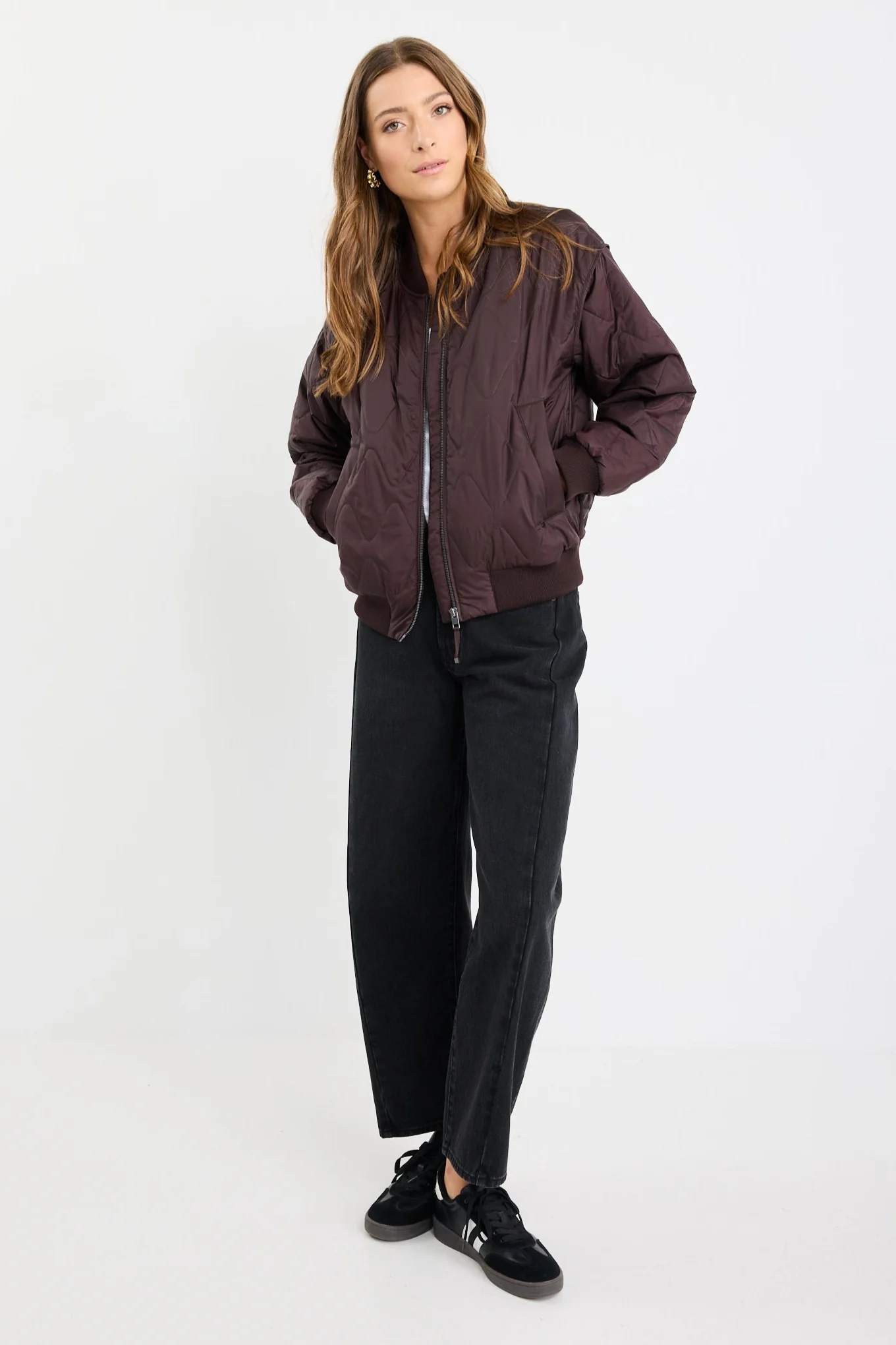 Division Chocolate Zip Front Puffer Bomber Jacket - Image 3