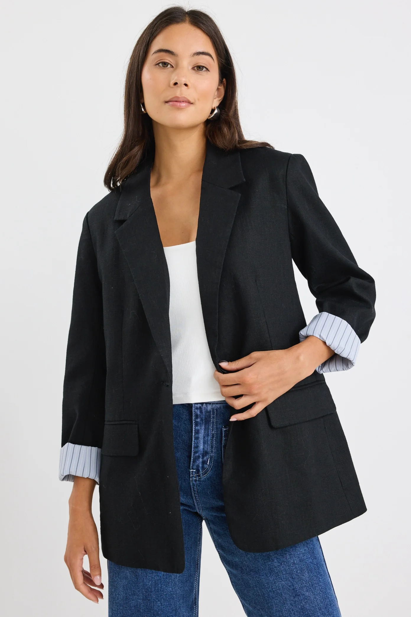 Dock Black Ramie Rolled Sleeve Blazer - Image 4