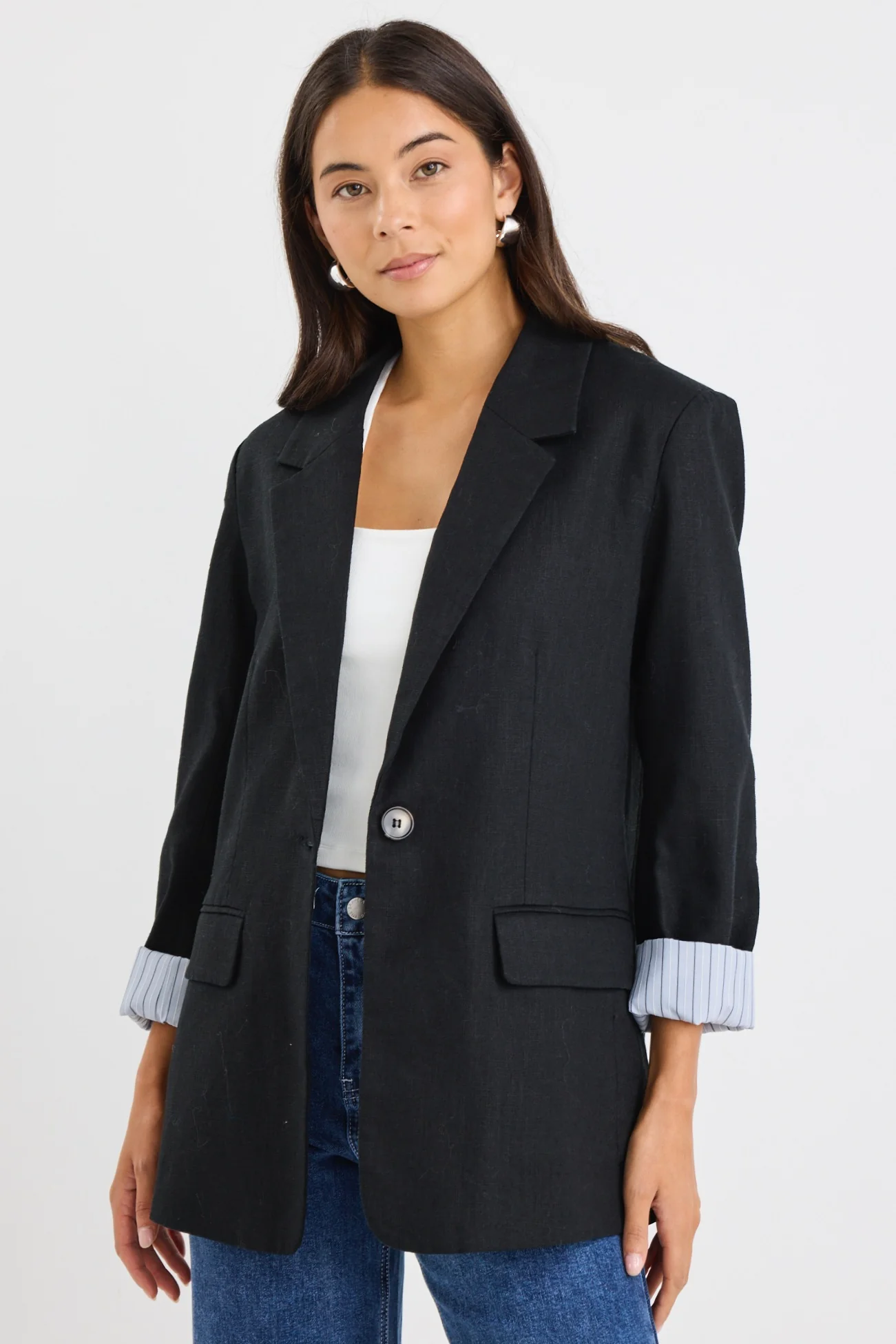 Dock Black Ramie Rolled Sleeve Blazer - Image 5