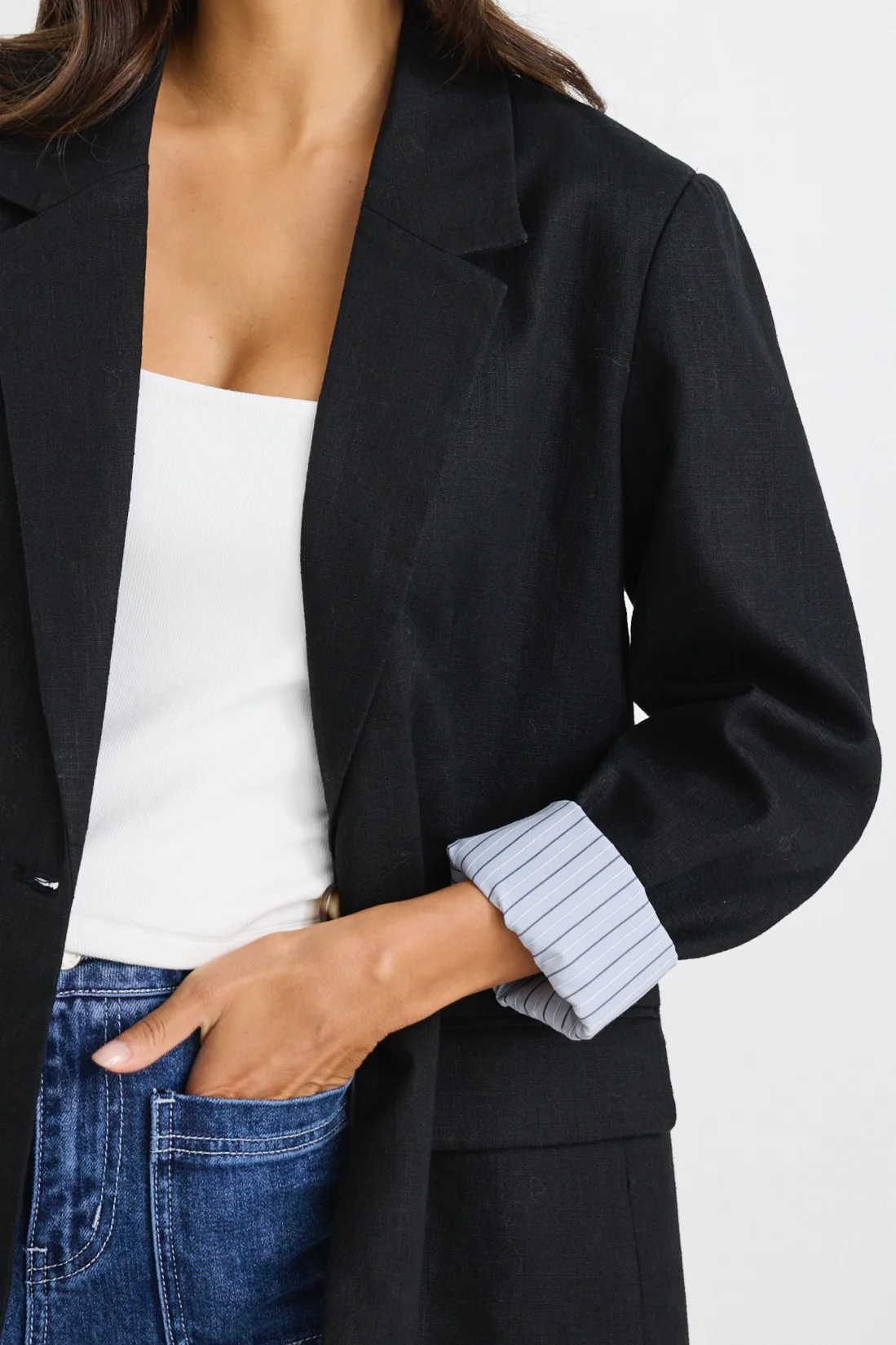 Dock Black Ramie Rolled Sleeve Blazer - Image 6