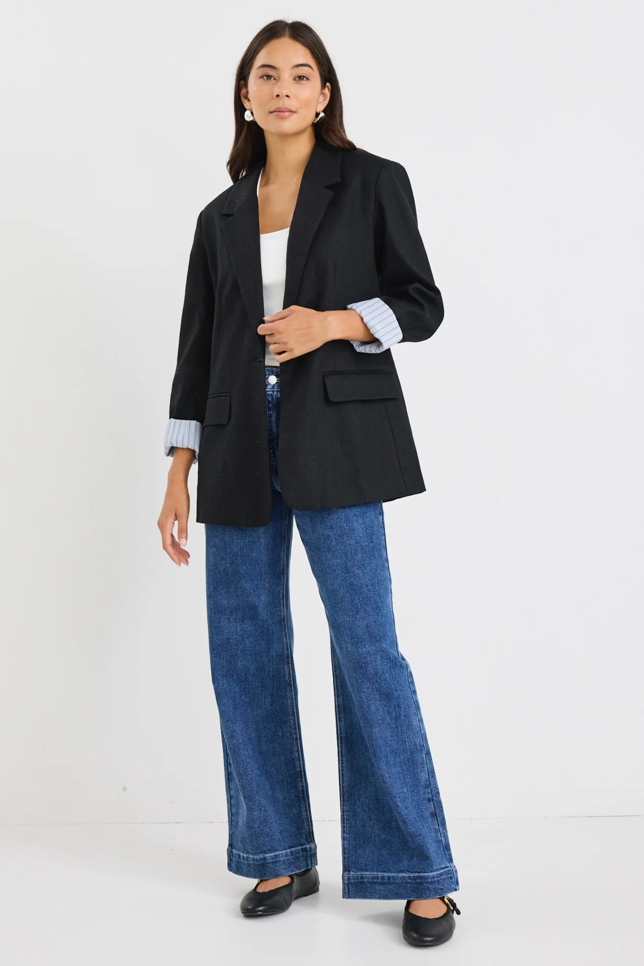 Dock Black Ramie Rolled Sleeve Blazer - Image 7