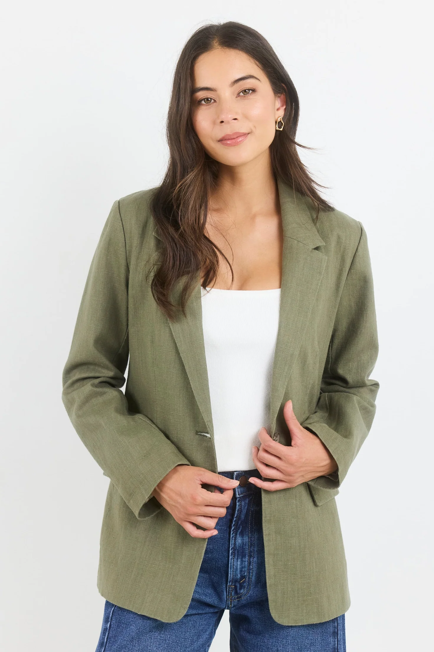 Dock Soft Khaki Ramie Rolled Sleeve Blazer