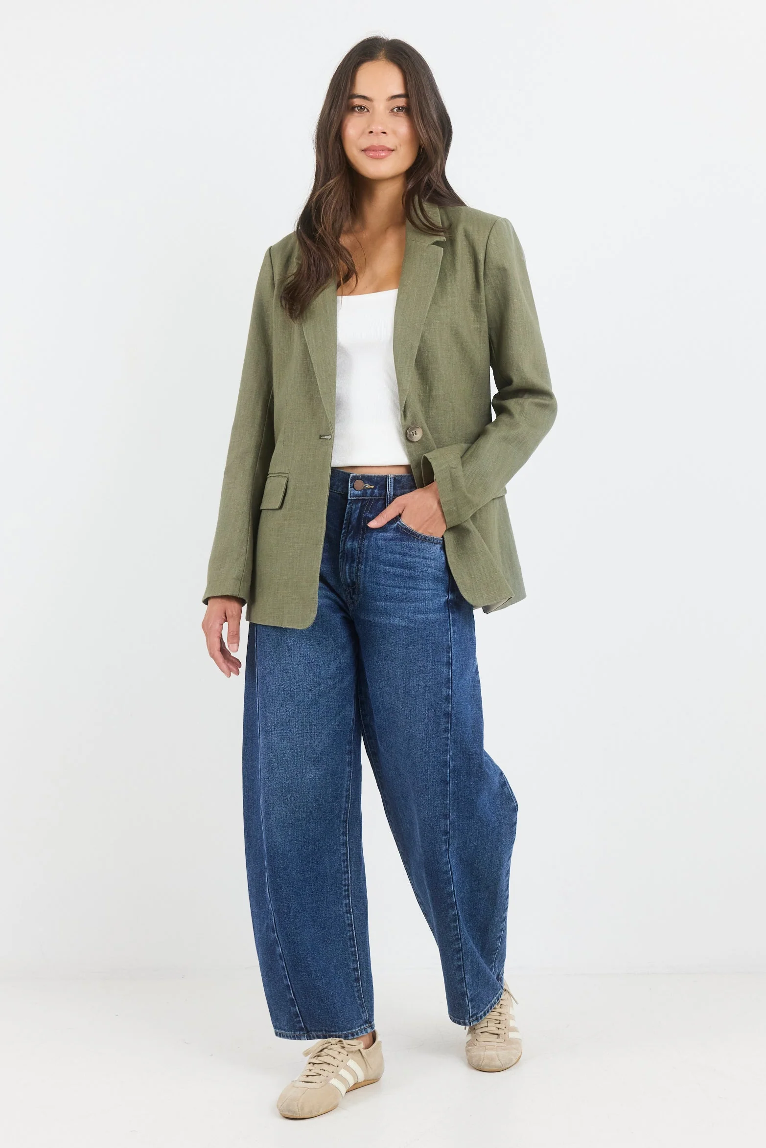 Dock Soft Khaki Ramie Rolled Sleeve Blazer - Image 2