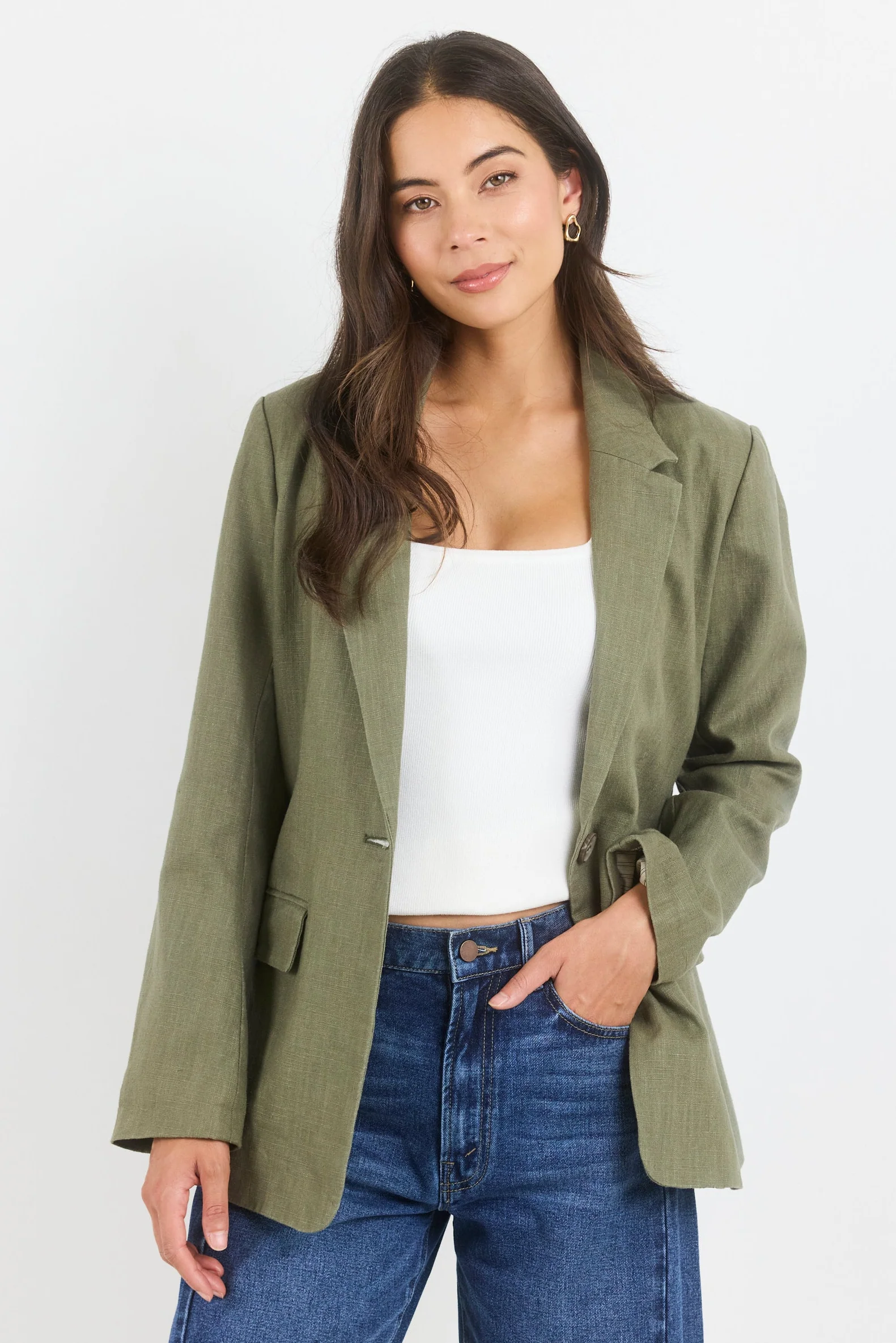 Dock Soft Khaki Ramie Rolled Sleeve Blazer - Image 3