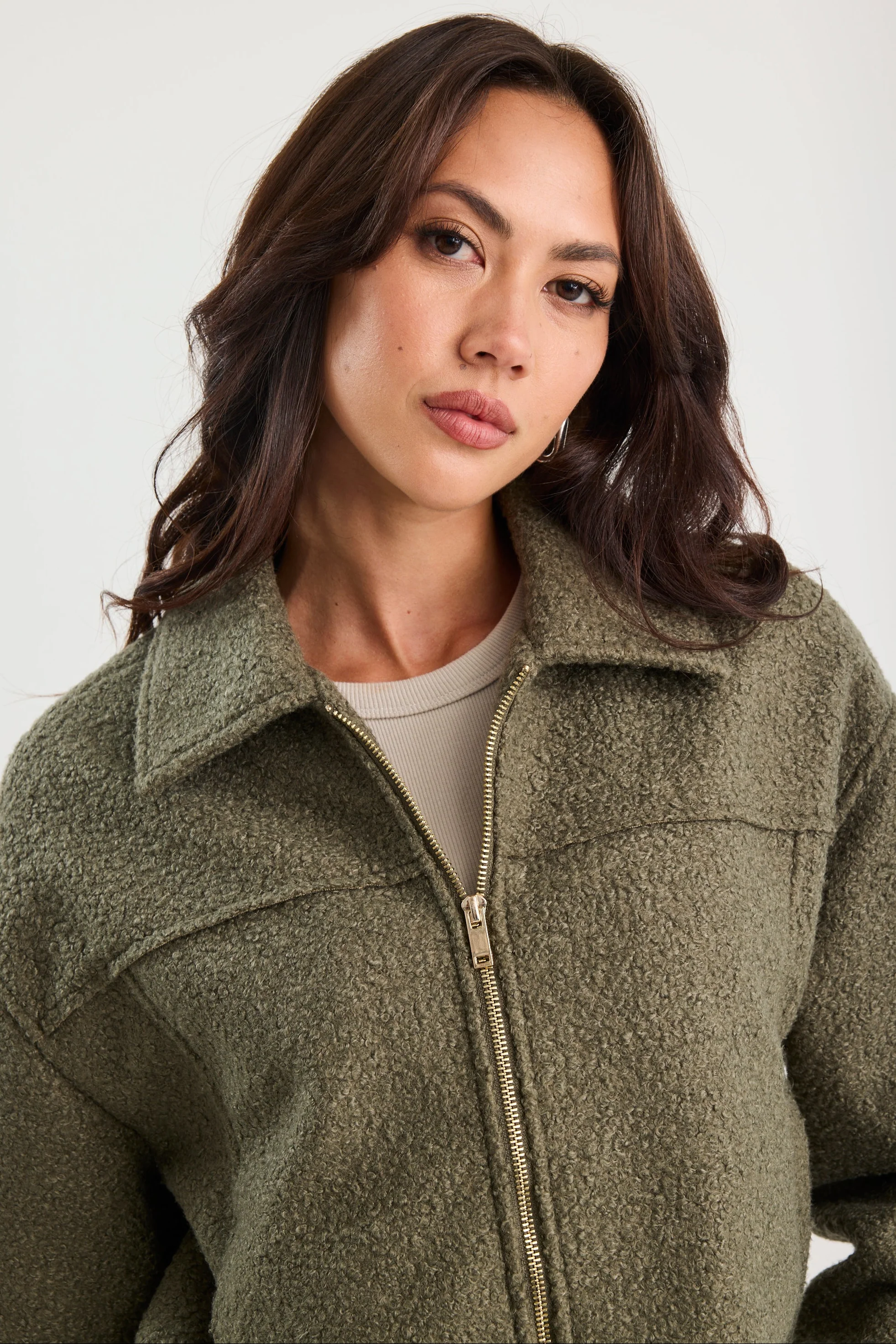 Dune Khaki Boucle Zip Front Jacket - Image 7