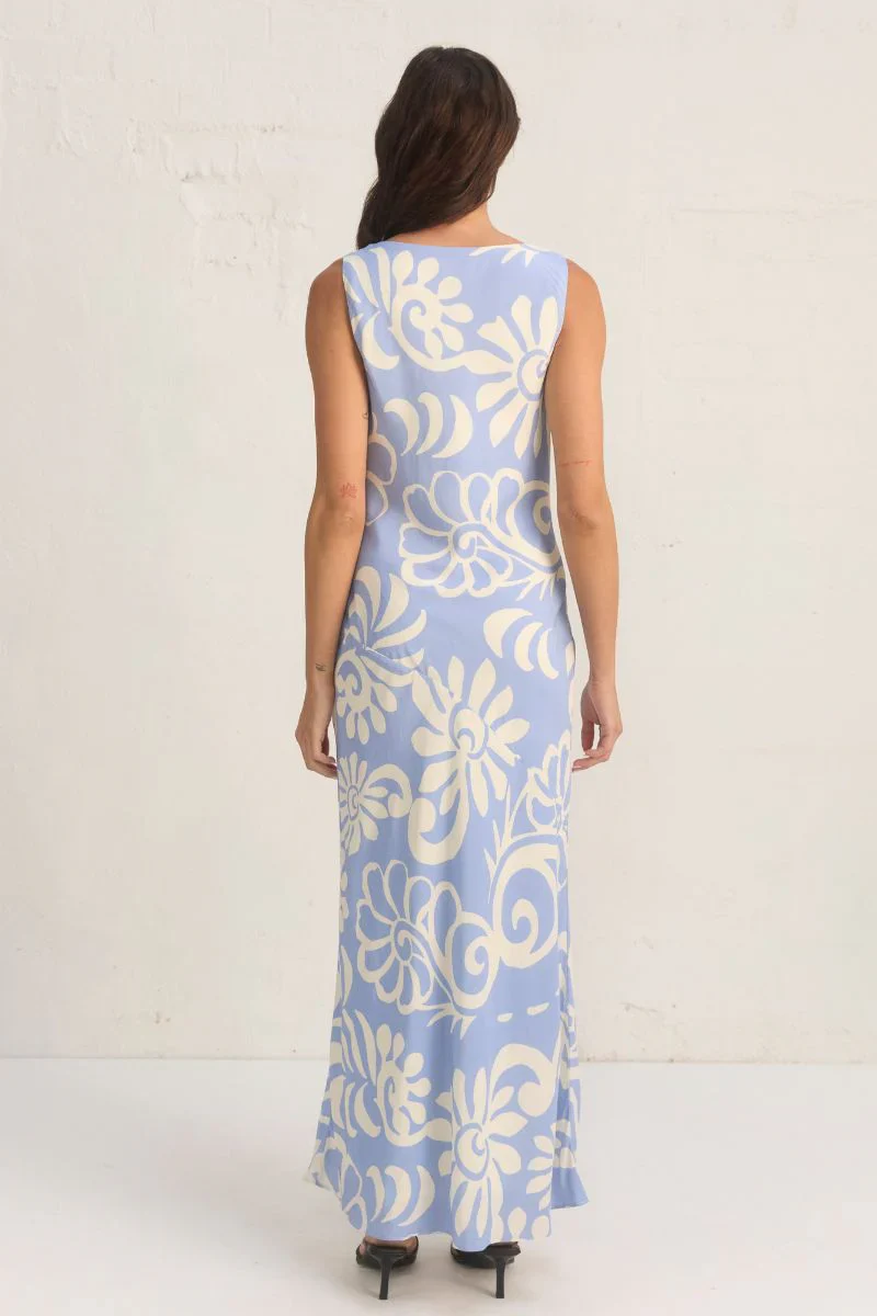 Eden Blue Floral Cowl Neck Sleeveless Dress - Image 4
