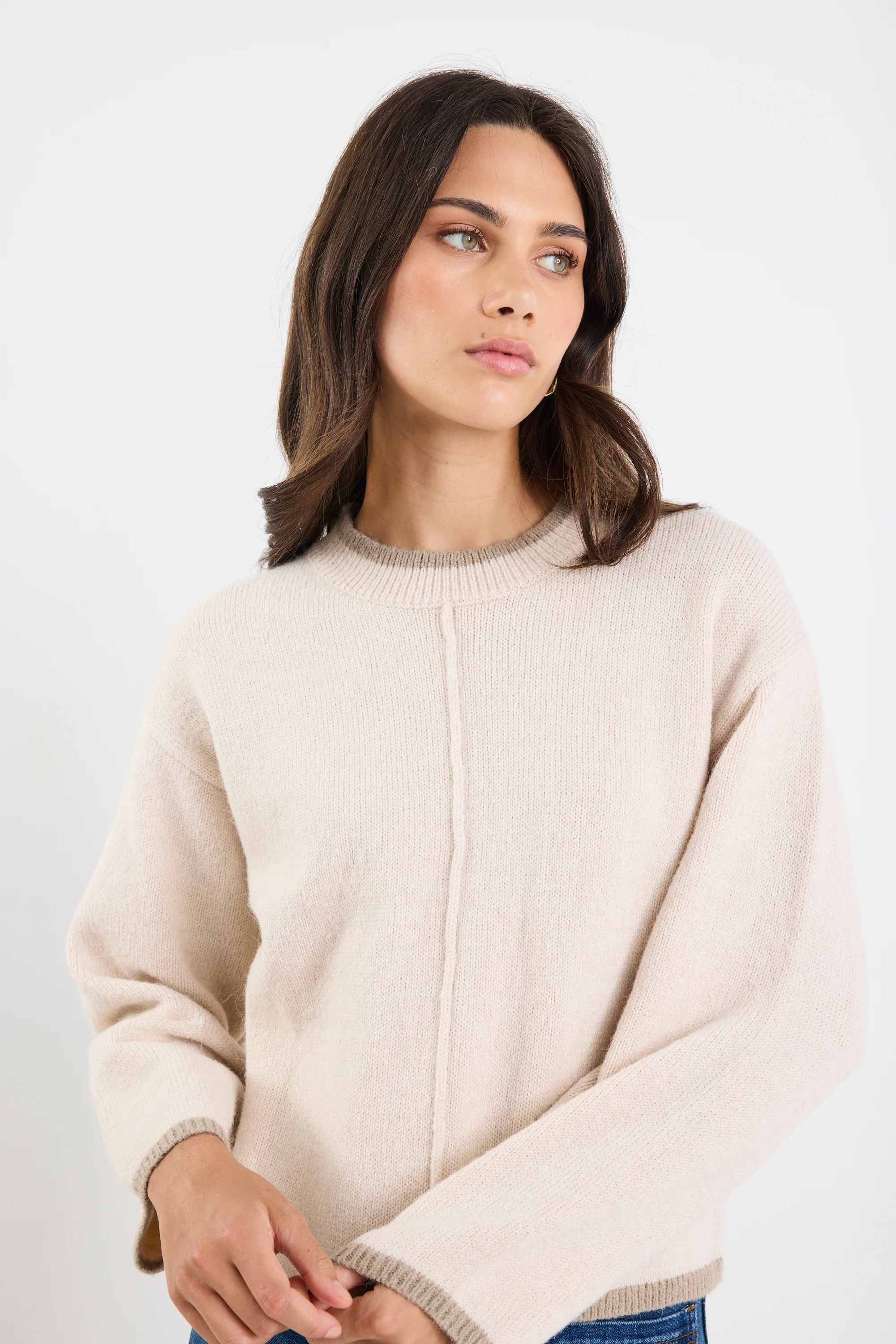 Edge Ivory Mock Neck Contrast Trim Jumper - Image 2