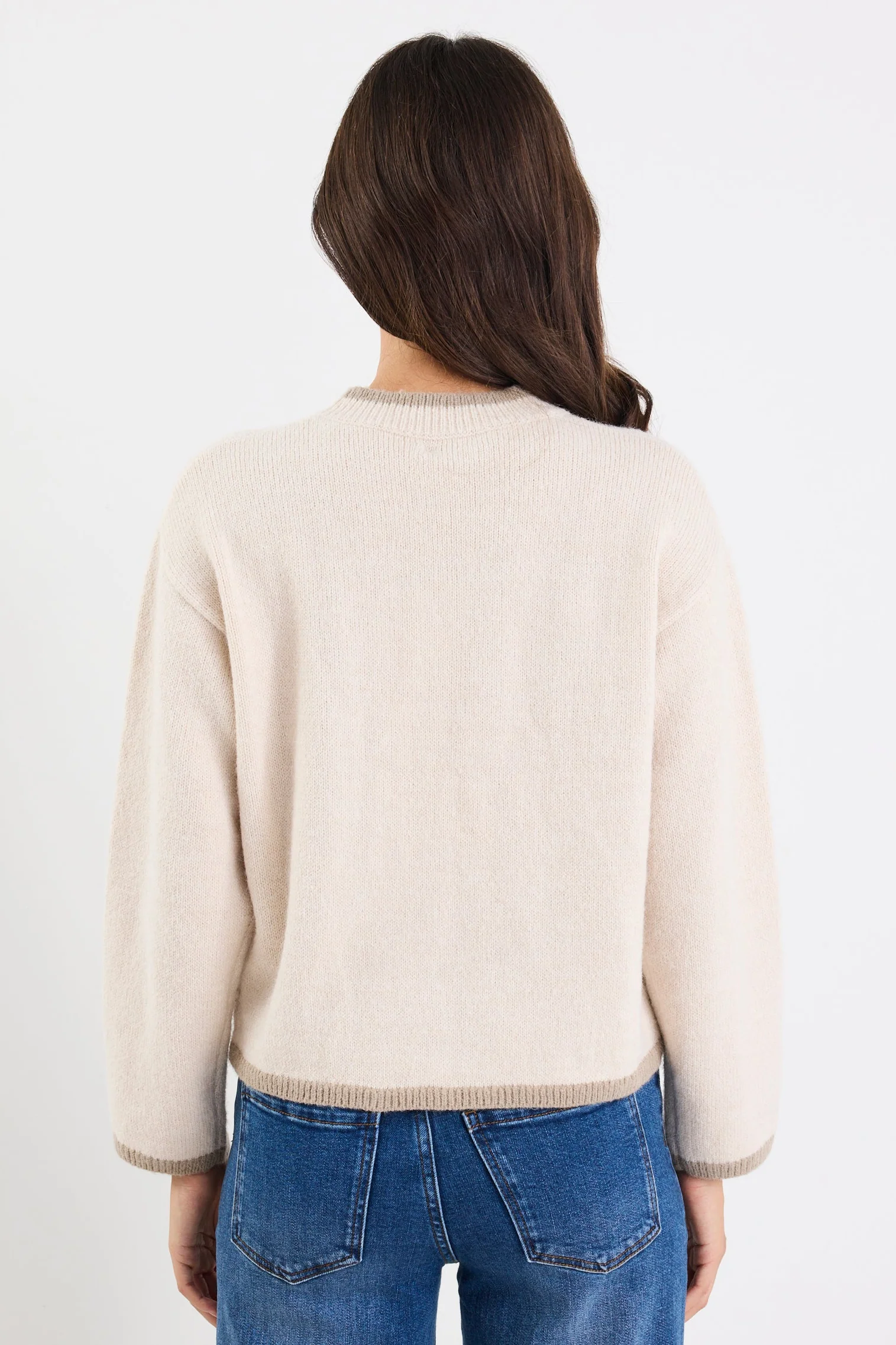 Edge Ivory Mock Neck Contrast Trim Jumper - Image 6