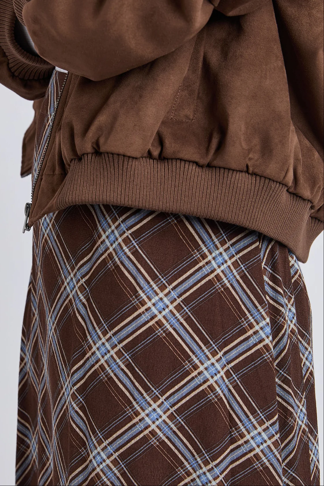 Edison Chocolate Check Bias Midi Skirt - Image 5