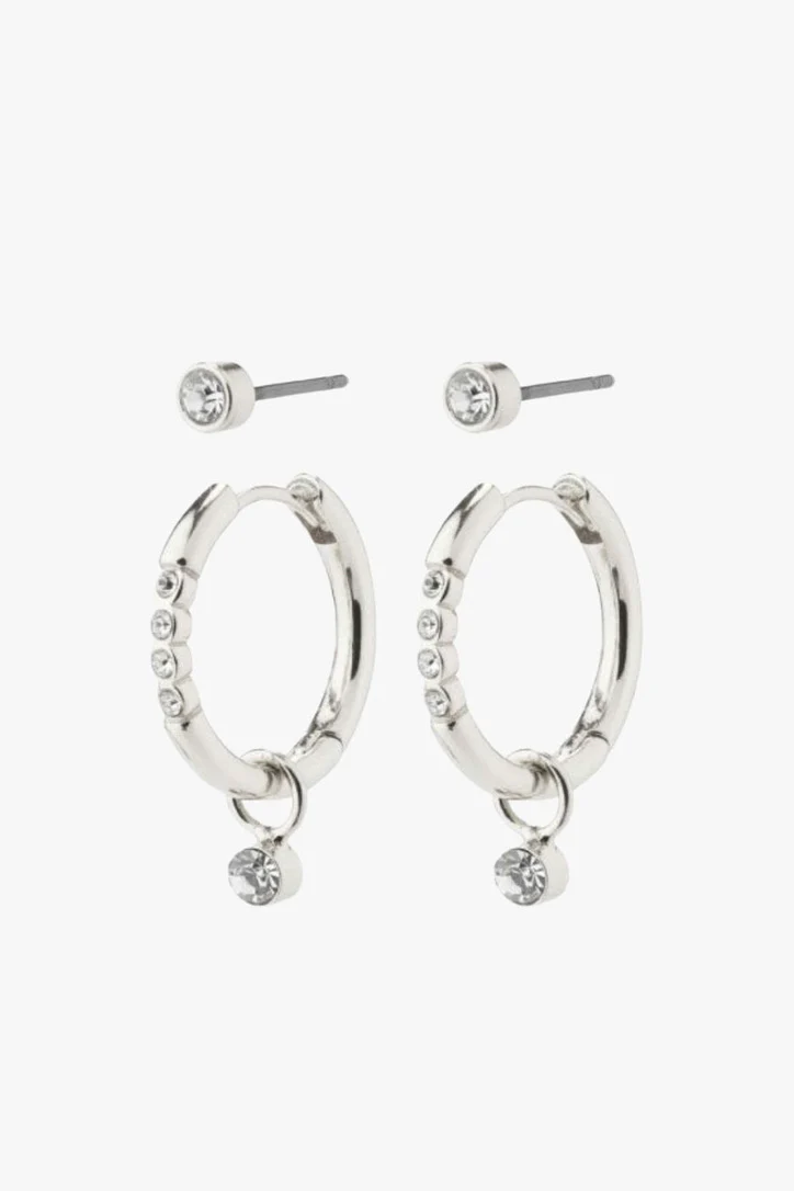 Elna Crystal Hoop Silver Set 2 Recycled Earrings - Image 2
