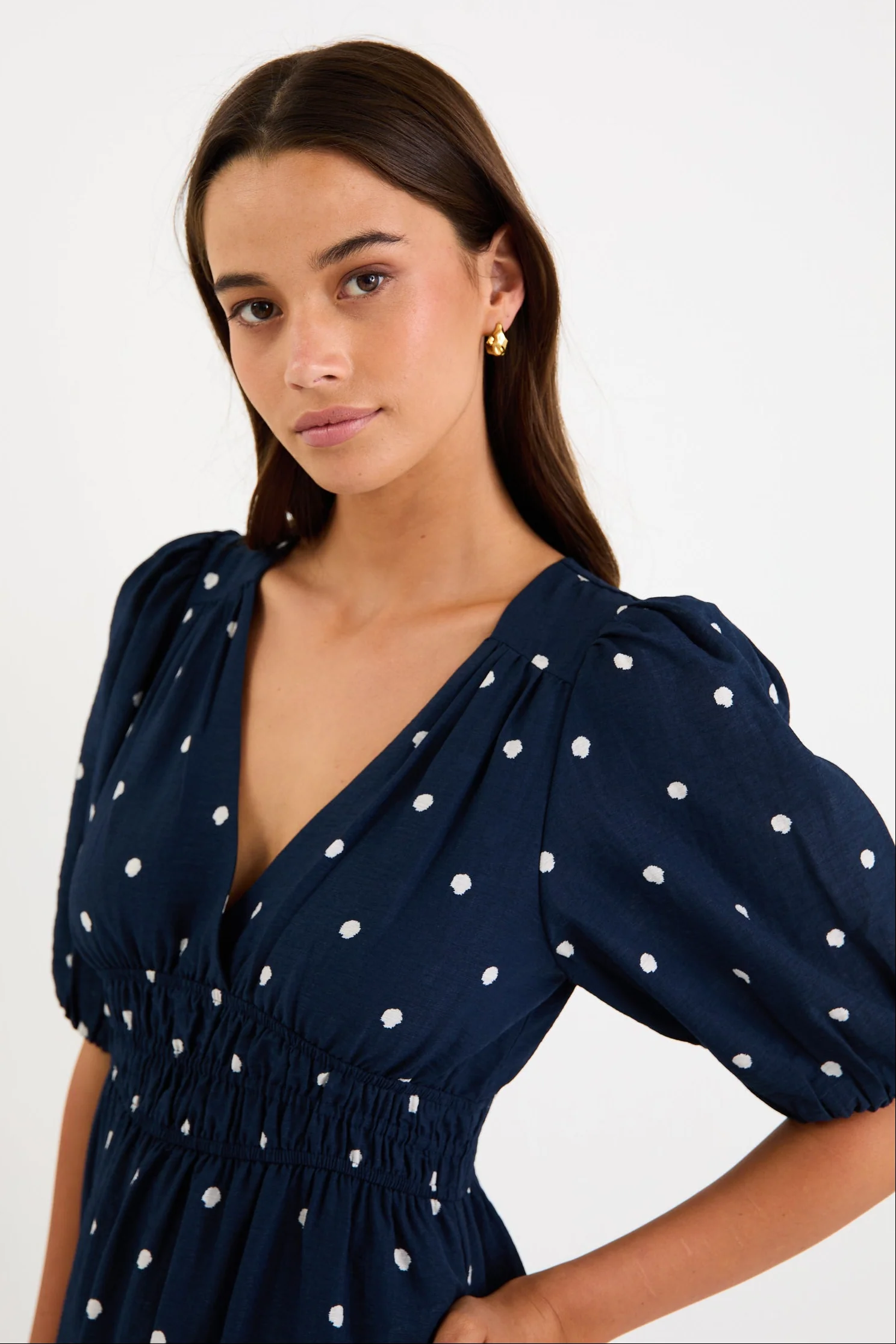Eloquent Navy Polka Dot Puff Sleeve Maxi Dress - Image 2