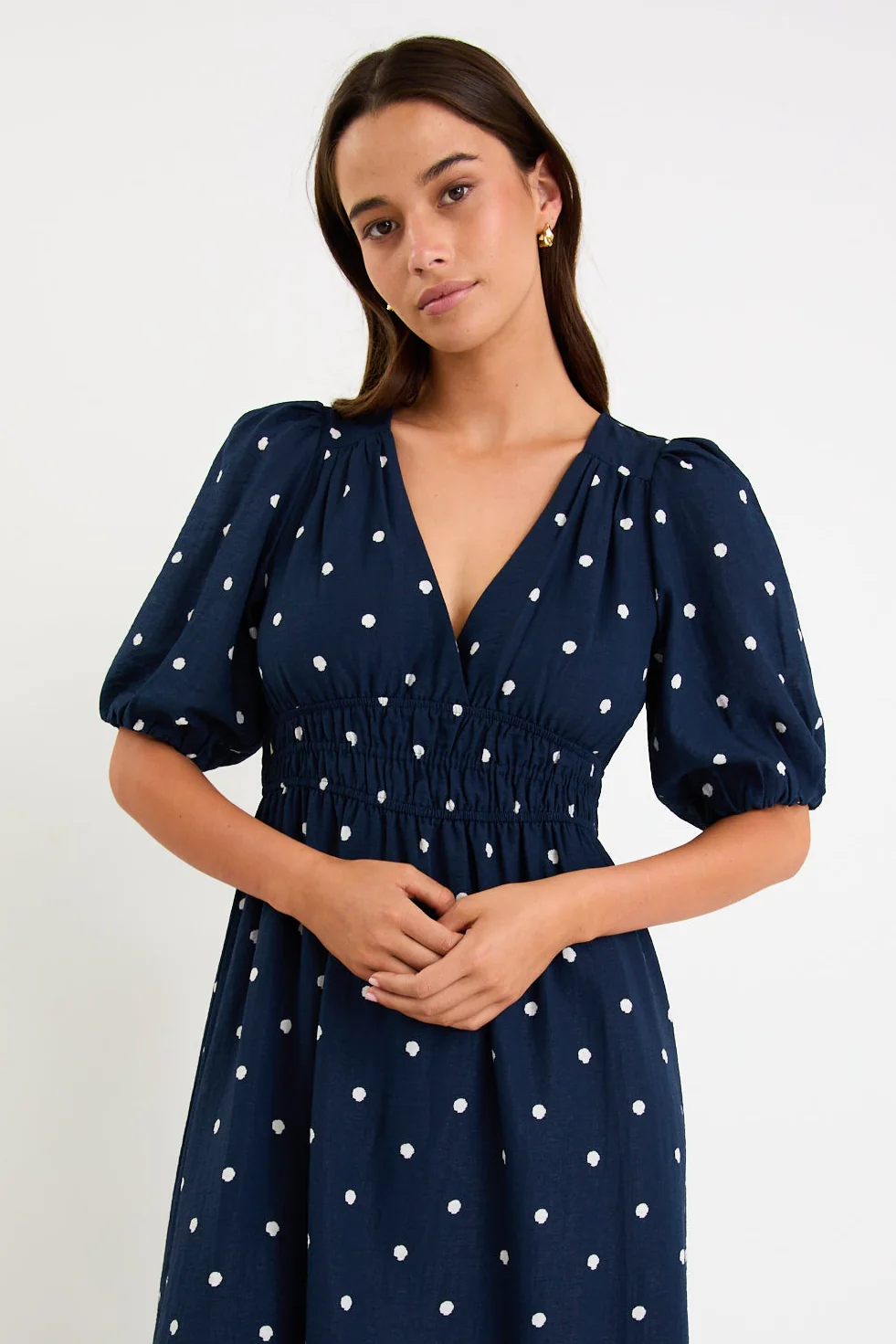 Eloquent Navy Polka Dot Puff Sleeve Maxi Dress - Image 3