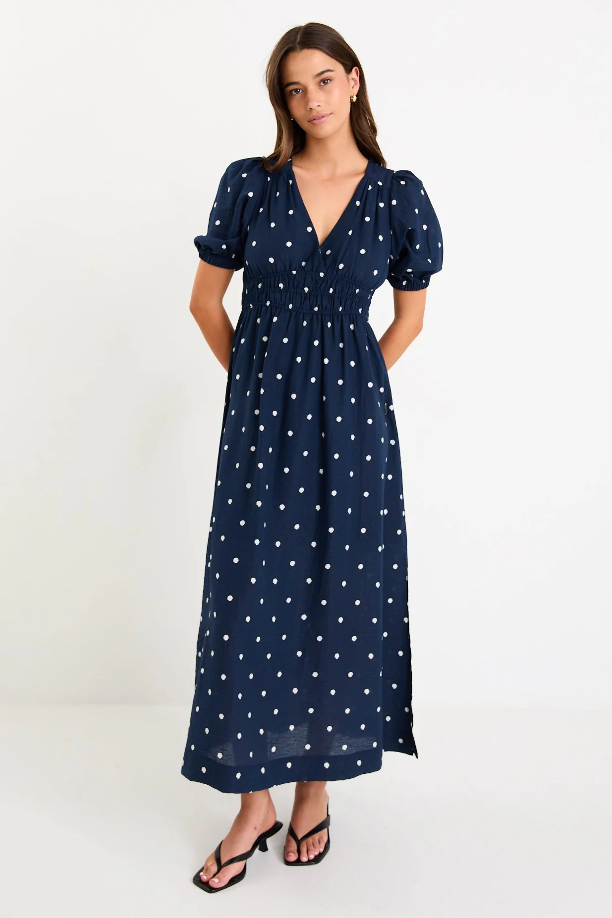 Eloquent Navy Polka Dot Puff Sleeve Maxi Dress - Image 4