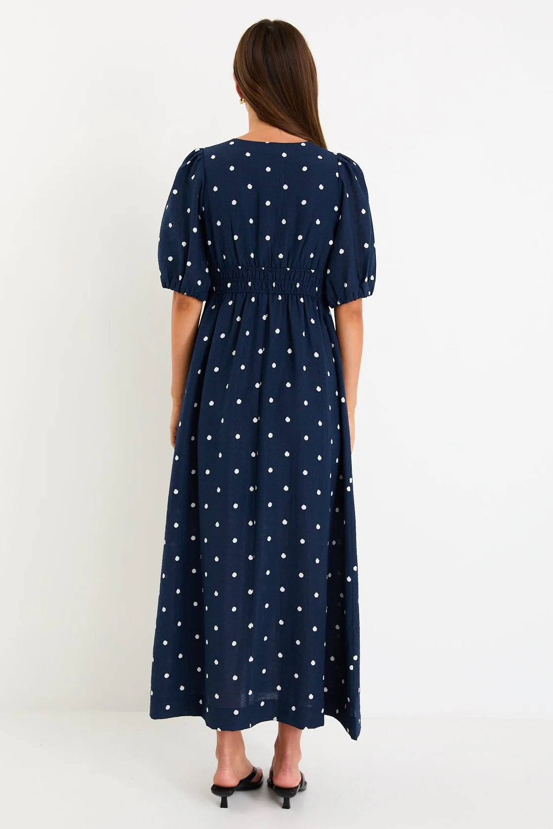 Eloquent Navy Polka Dot Puff Sleeve Maxi Dress - Image 5
