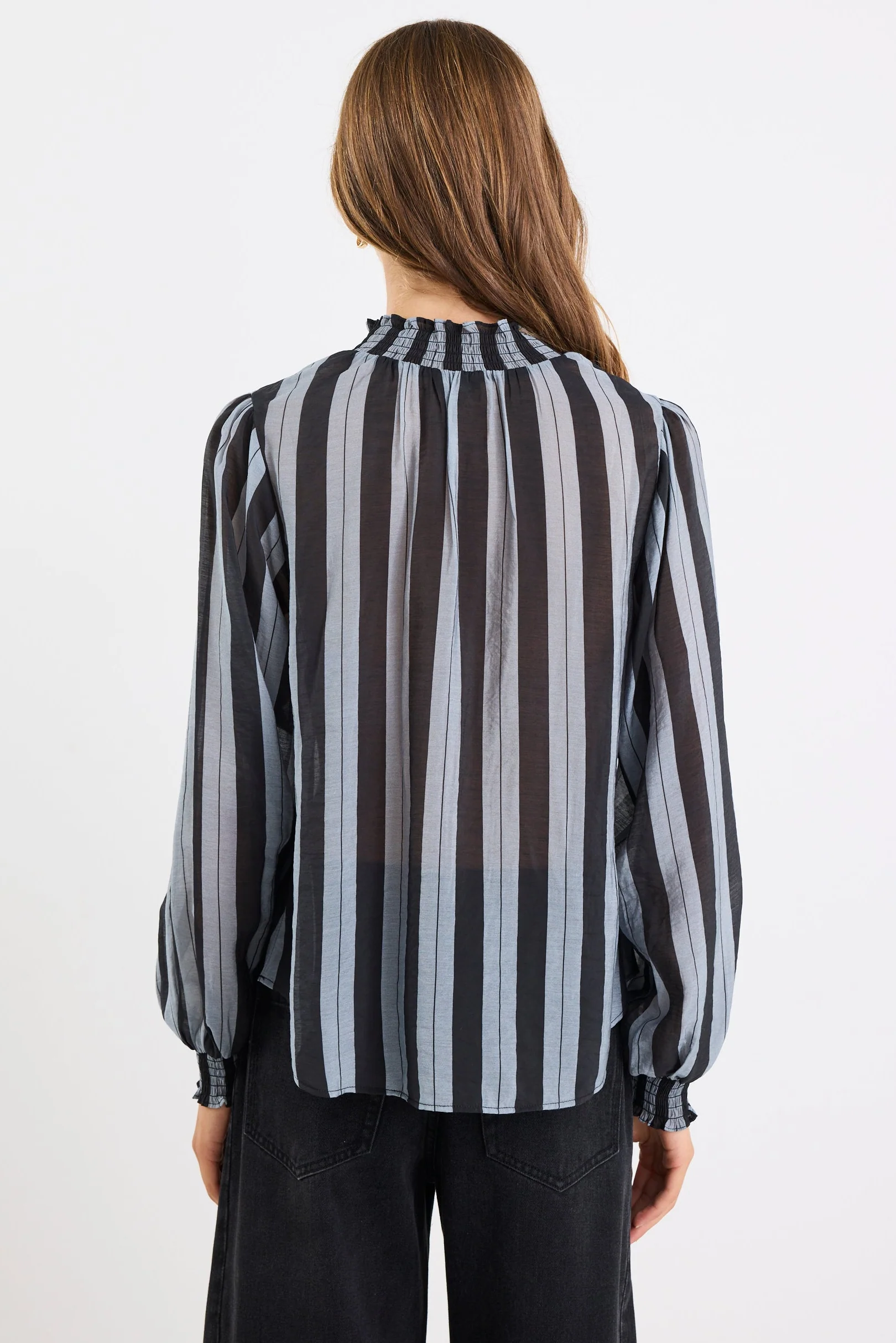 Embrace Grey Stripe Shirred Neck LS Top - Image 7