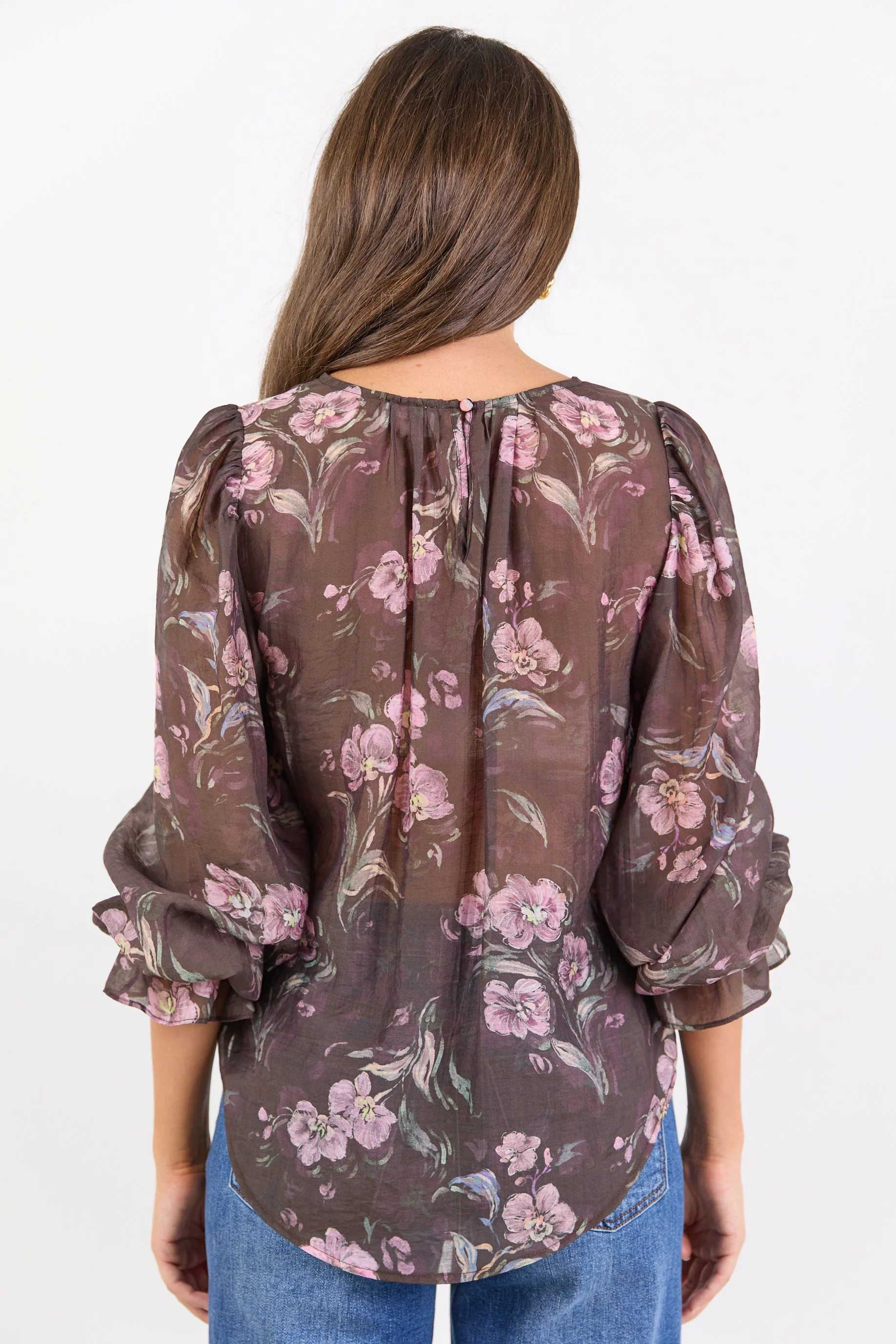 Endless Chocolate Floral Blouson Sleeve LS Top - Image 6