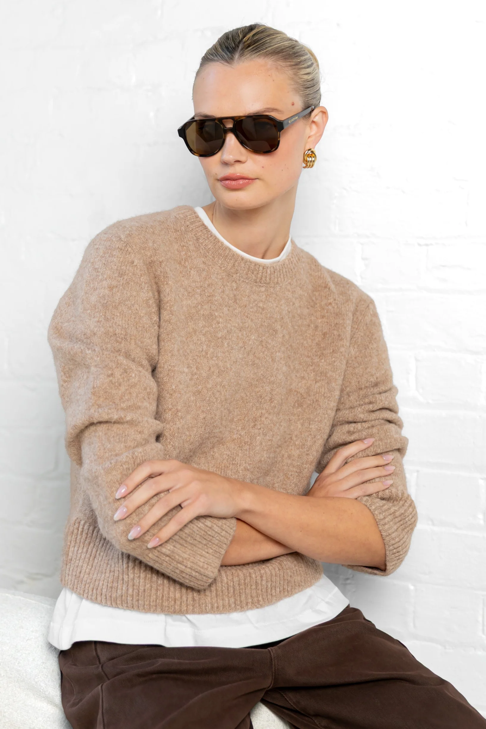 Enhance Biscuit LS Soft Knit Crewneck Jumper