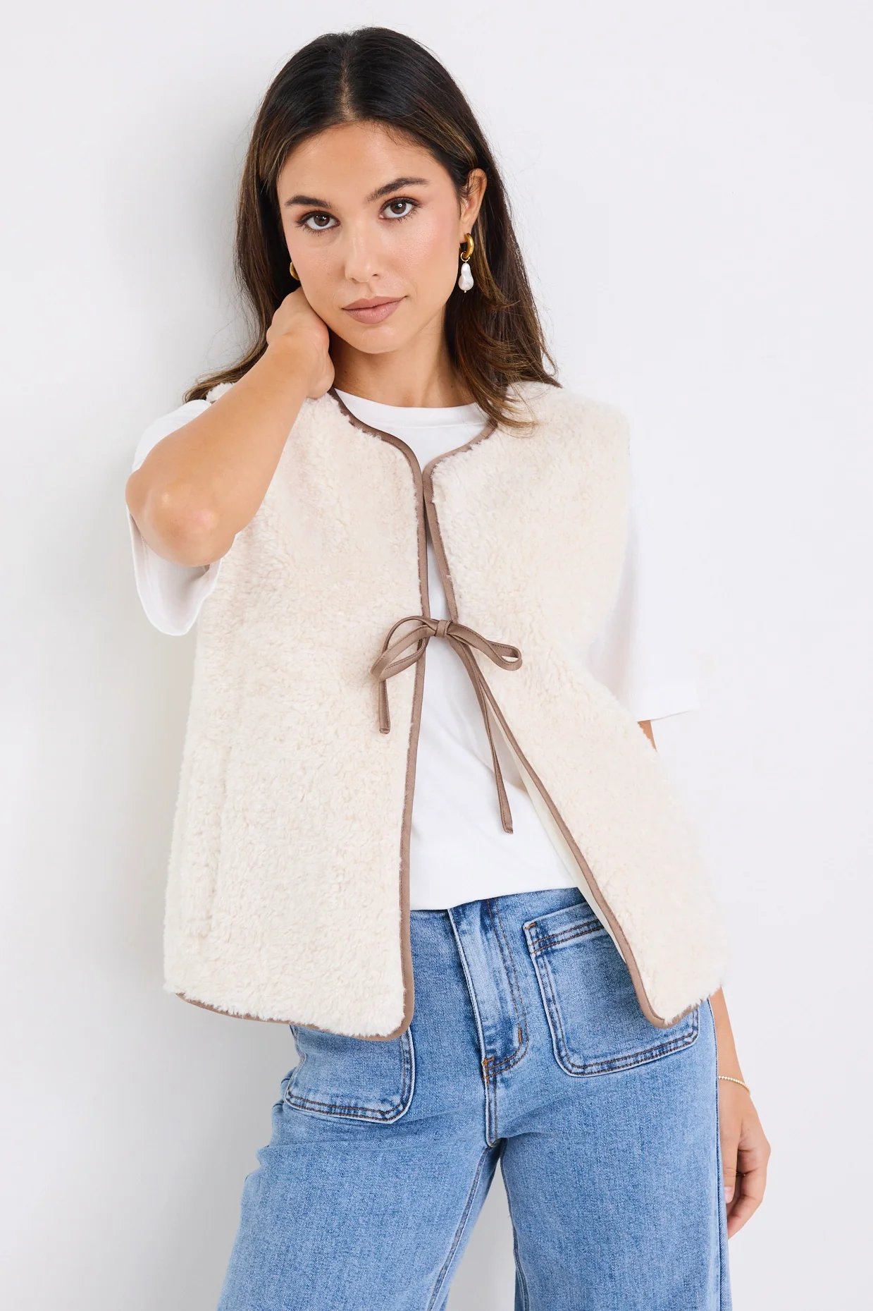Ethic Cream Sherpa Tie Front Gilet