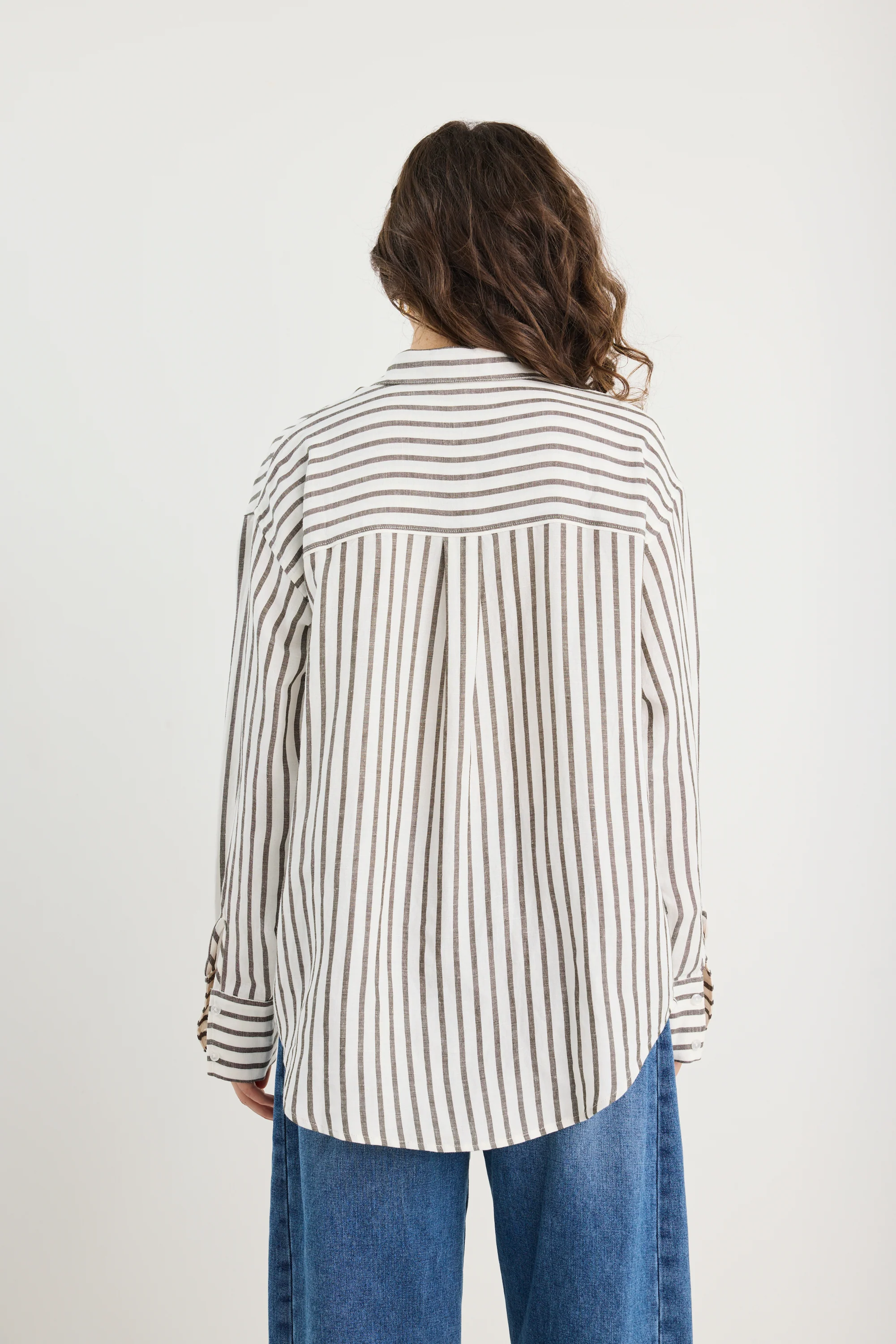 Exalted Green Stripe Linen Viscose Oversized Shirt - Image 4