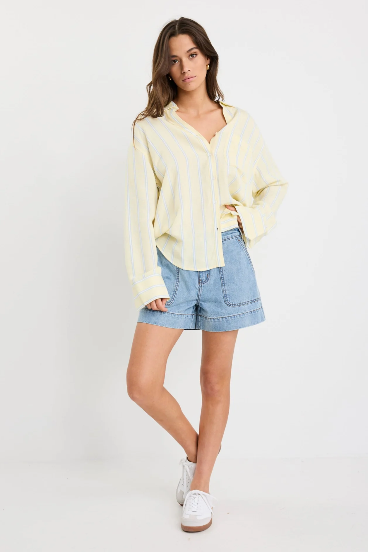 Exalted Yellow Stripe Linen Viscose Oversized Shirt - Image 2